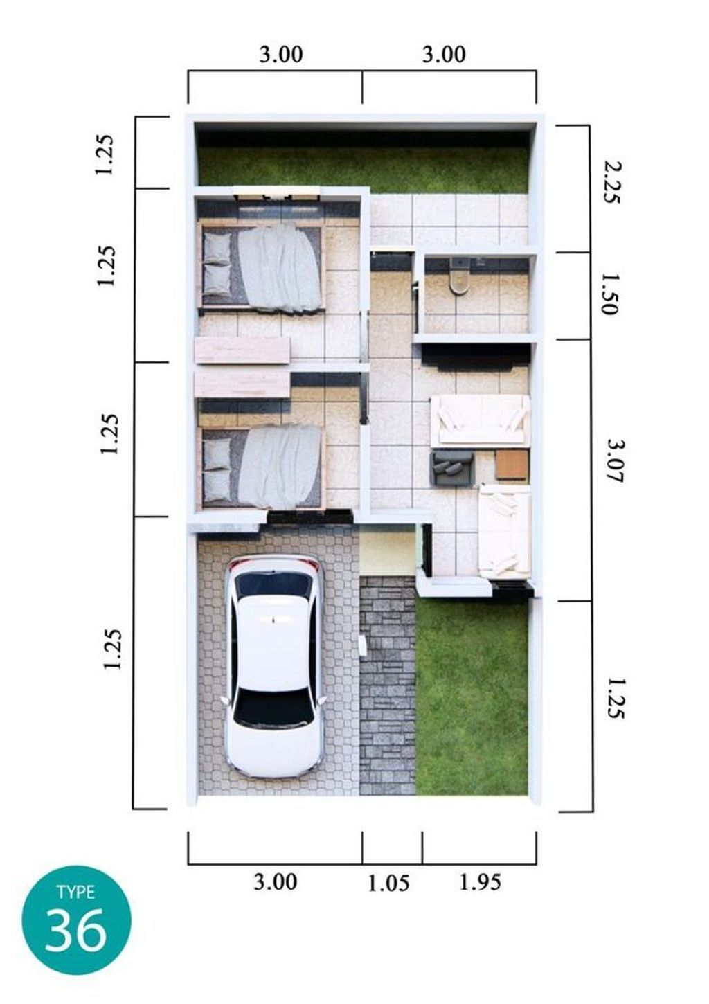 foto denah rumah tipe VERDANA 36/72 perumahan BUMI RAKATA RAWA ARUM