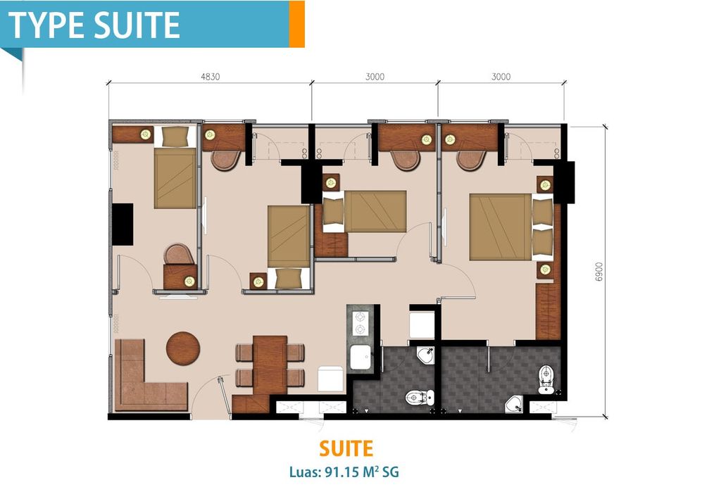 foto denah rumah tipe 4BR-C perumahan Cordova Edupartment Semarang