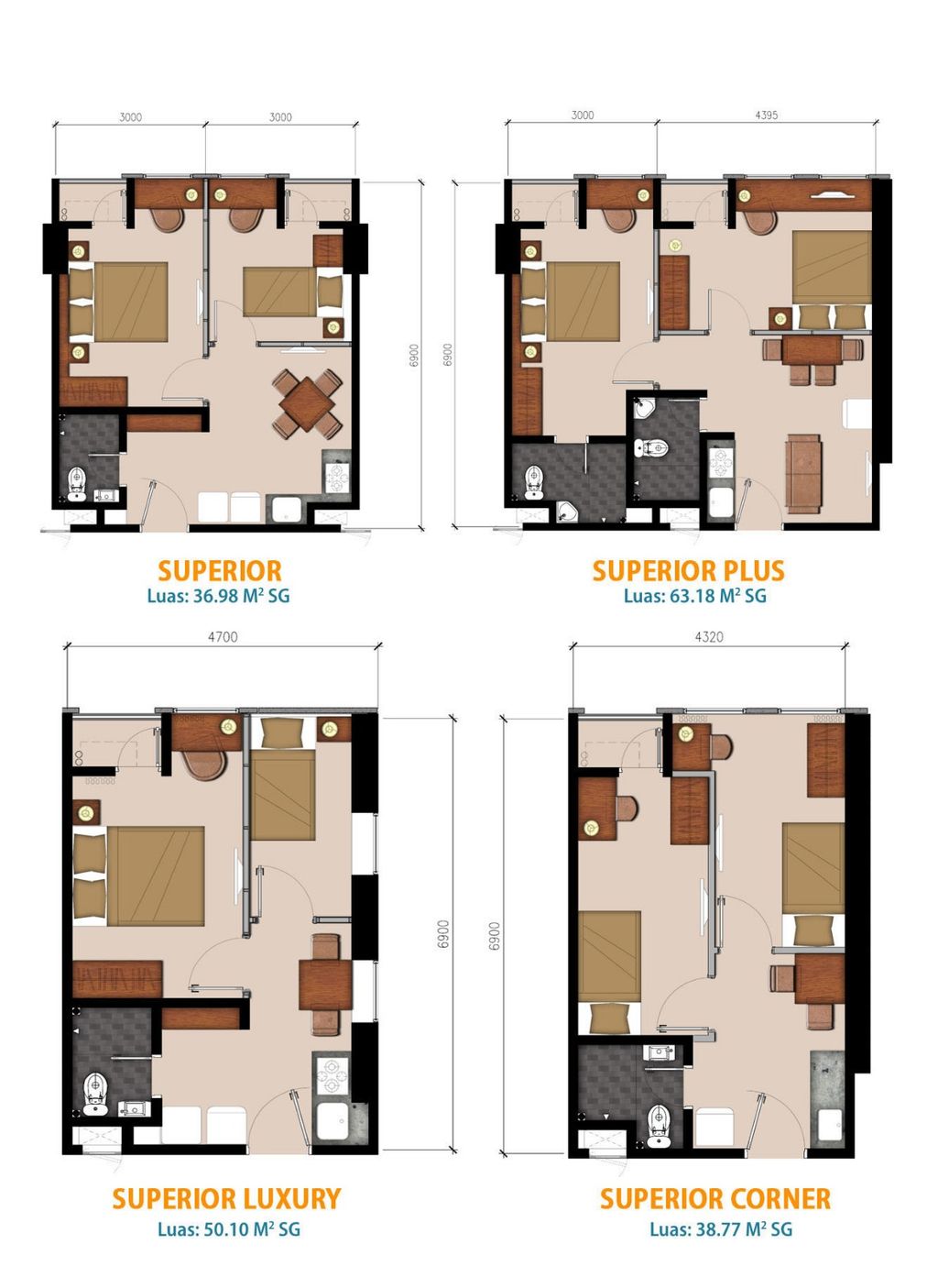 foto denah rumah tipe 2BR-D perumahan Cordova Edupartment Semarang