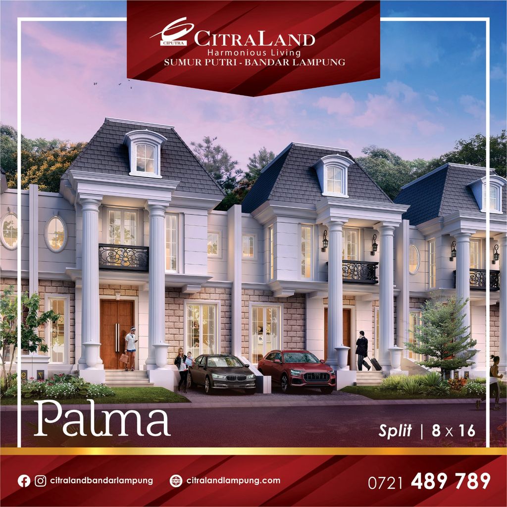 foto tampak rumah tipe PALMA SPLIT perumahan CITRALAND BANDAR LAMPUNG - REVISI II