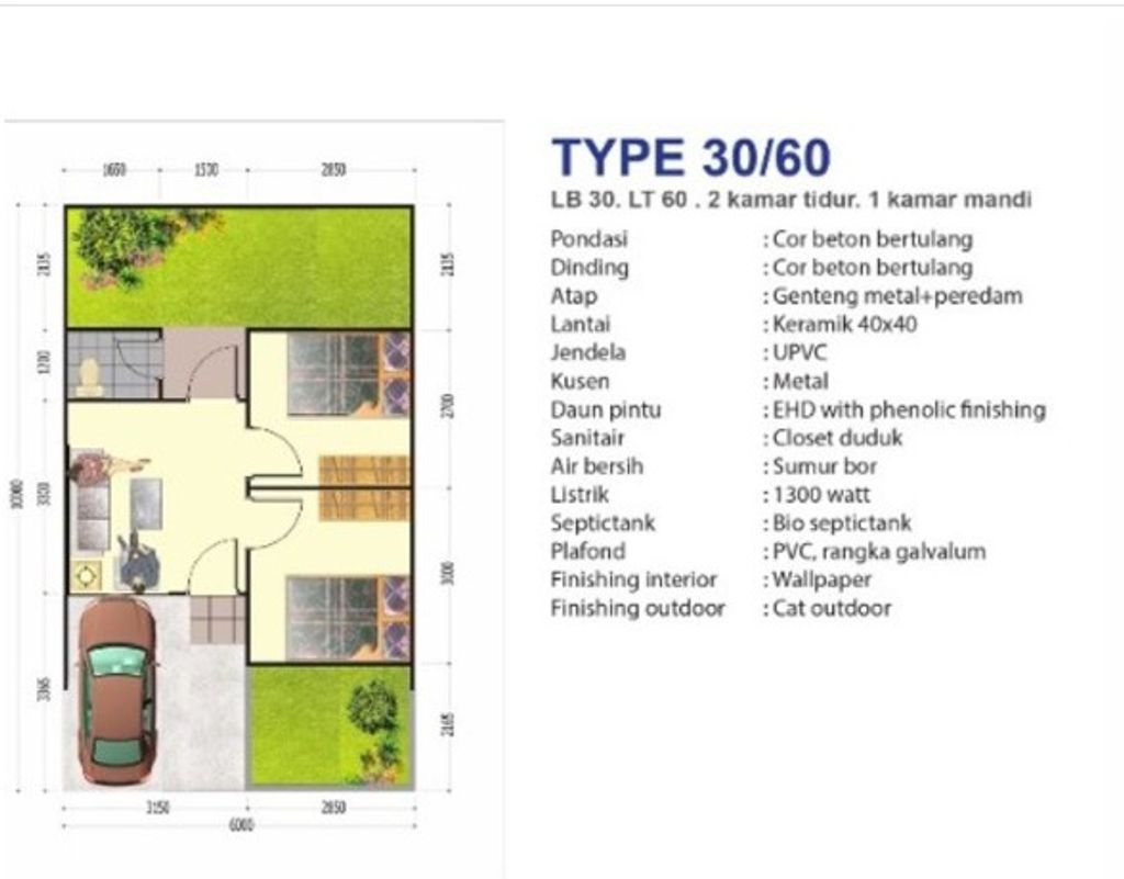 foto denah rumah tipe 30/60 perumahan KOKOH CITY CLUSTER HALMAHERA