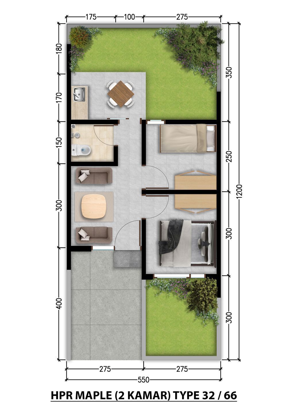 foto denah rumah tipe 32/66 Maple Standard 411.585.000 perumahan HARMONI PARK RESIDENCE