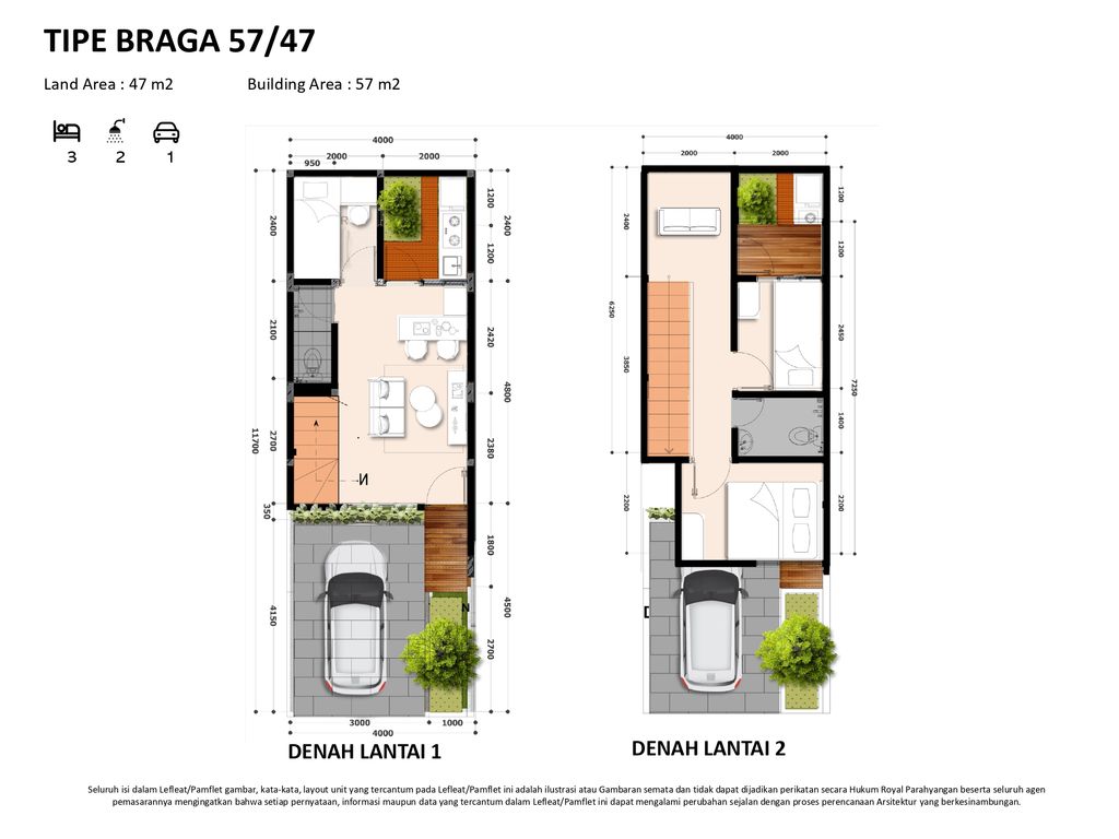foto denah rumah tipe Braga 57/72 perumahan Royal Parahyangan