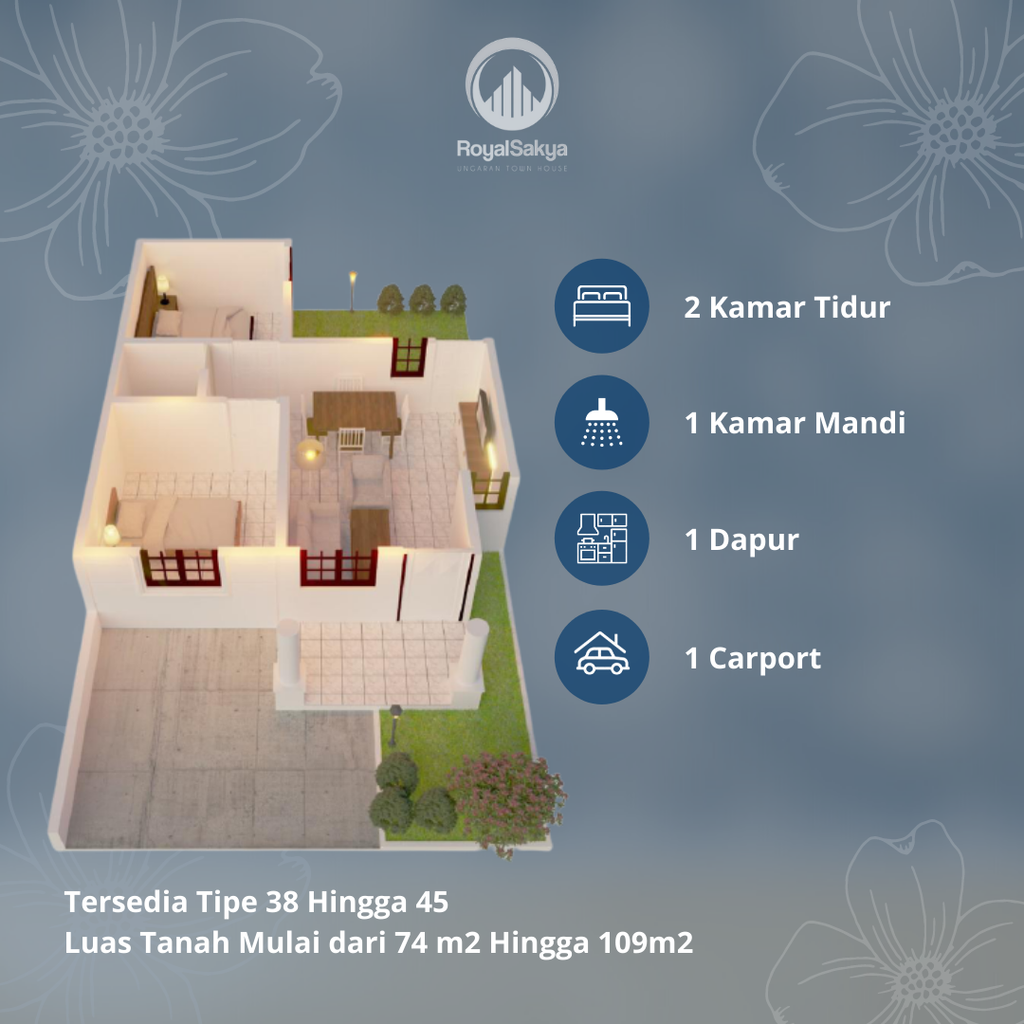 foto denah rumah tipe 45 / 103 M2 perumahan Cluster Royal Sakya