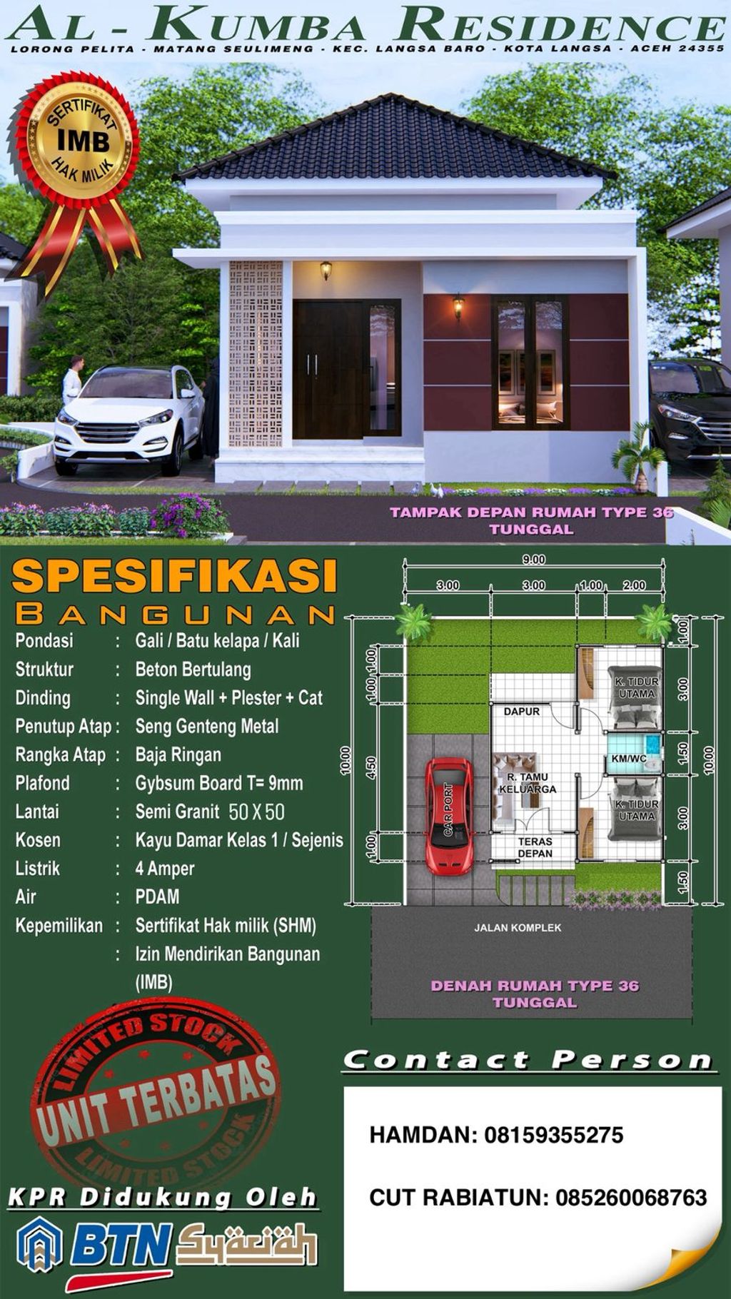 foto tampak rumah tipe 36 perumahan AL-KUMBA RESIDENCE