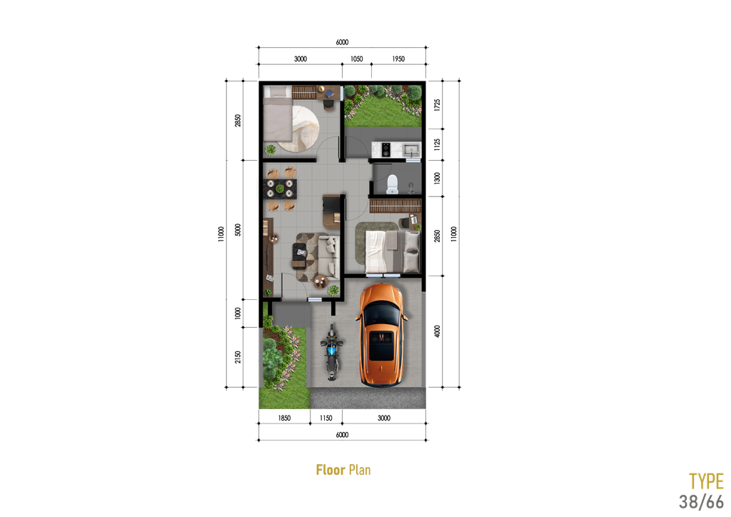 foto denah rumah tipe T-38/66 perumahan KARAWANG GREEN VILLAGE 3