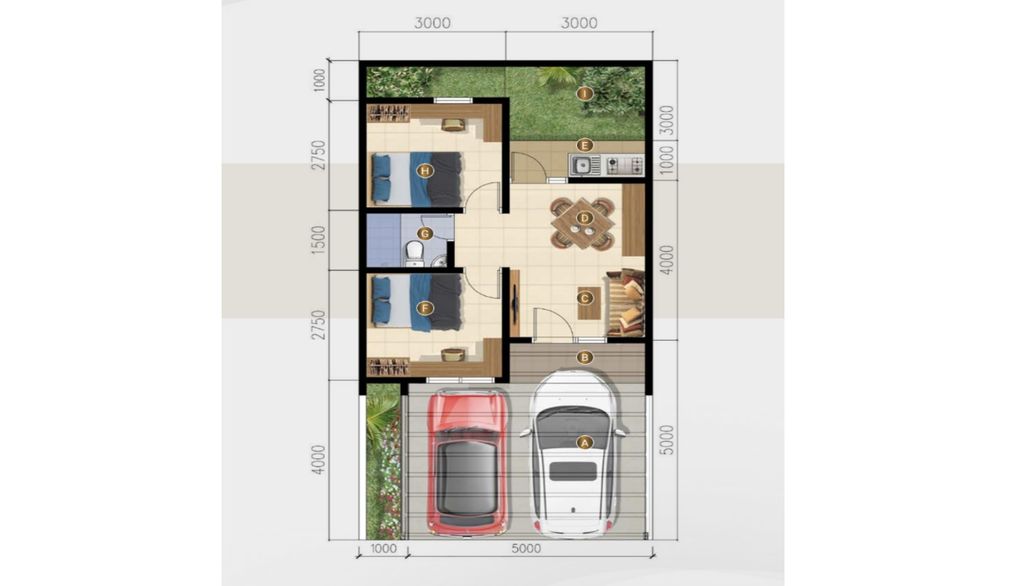 foto denah rumah tipe DAMAR 36/72 (NOV 25) perumahan Cluster Majapahit-Panjibuwono City-Bekasi