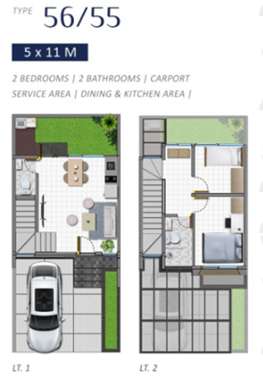 foto denah rumah tipe Jasmine Valley 56/55 perumahan The Araya