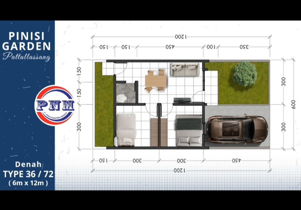 foto denah rumah tipe 36/72 perumahan Perumahan Pinisi Garden Pattallassang