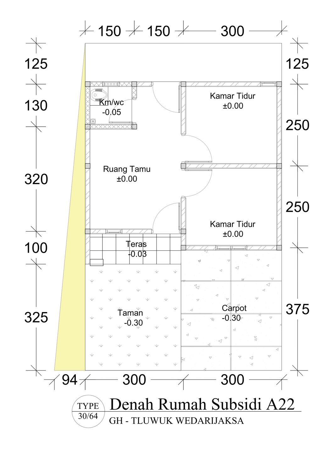 foto denah rumah tipe 30/64 perumahan GREEN HARMONI TLUWUK WEDARIJAKSA