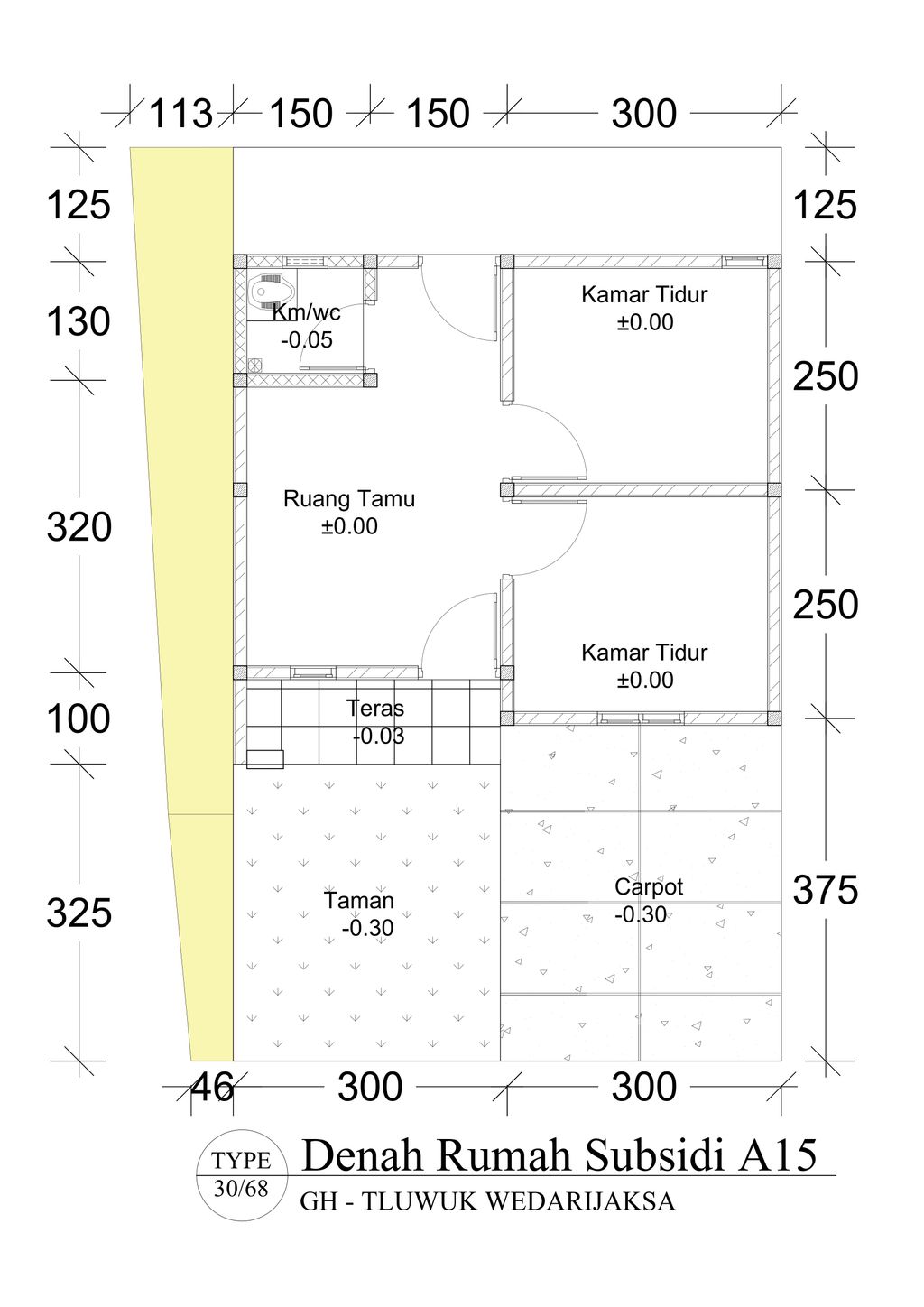 foto denah rumah tipe 30/68 perumahan GREEN HARMONI TLUWUK WEDARIJAKSA