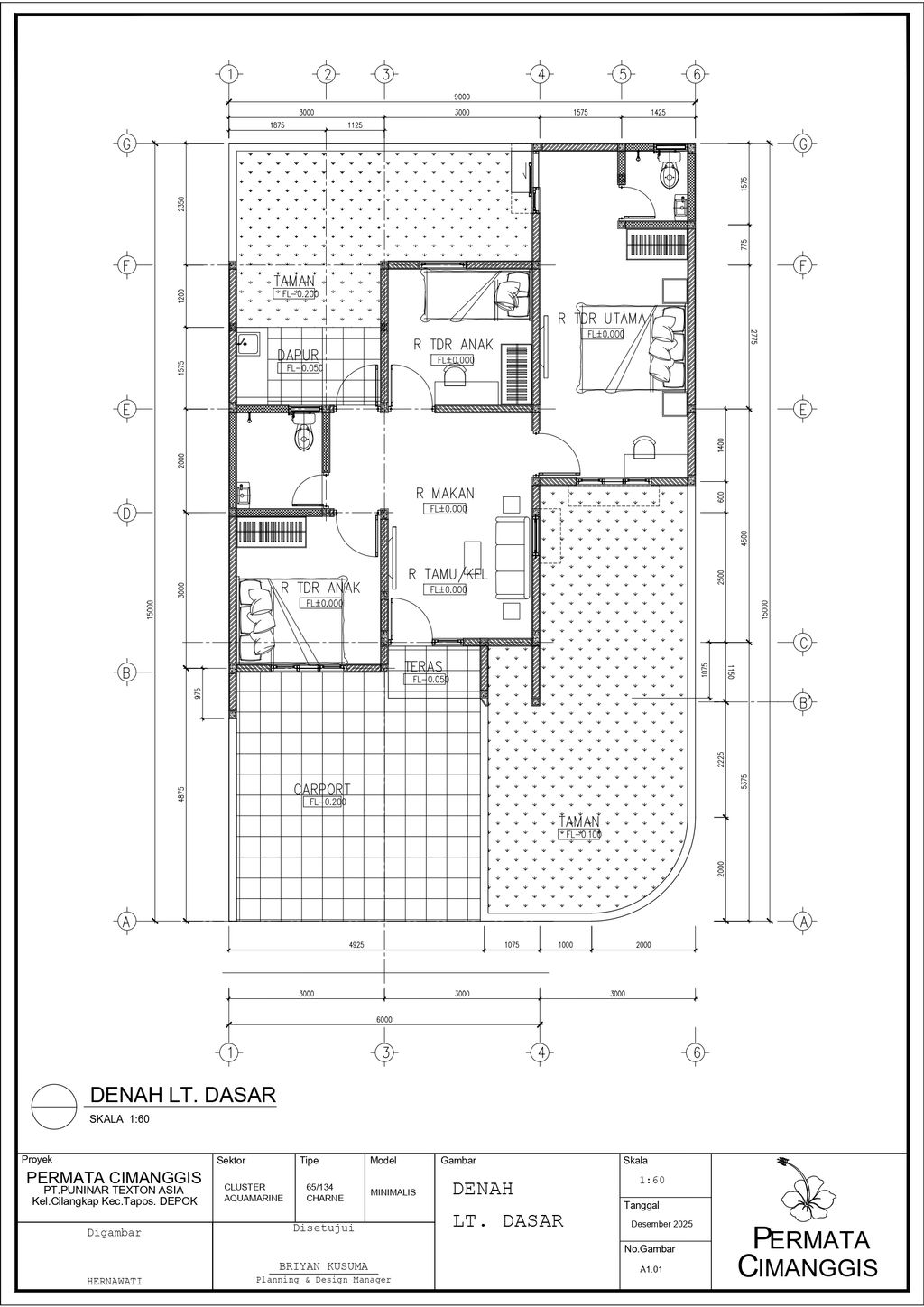 foto denah rumah tipe AQUAMARINE - 65/134 perumahan PERUMAHAN PERMATA CIMANGGIS THP 3