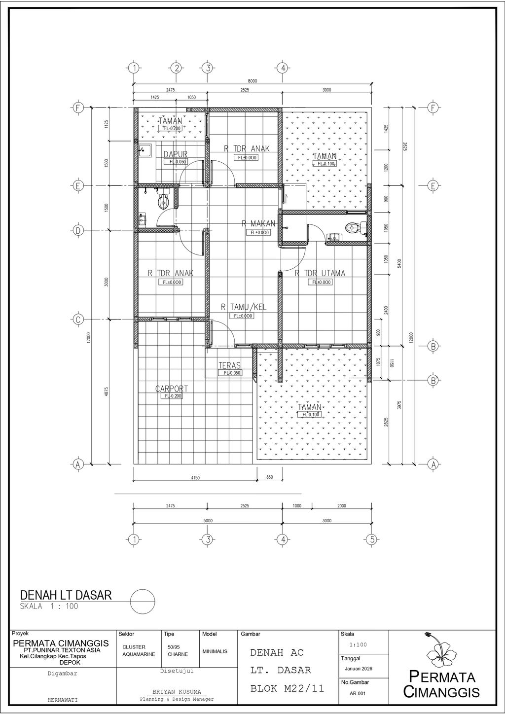 foto denah rumah tipe AQUAMARINE - 50/95 perumahan PERUMAHAN PERMATA CIMANGGIS THP 3
