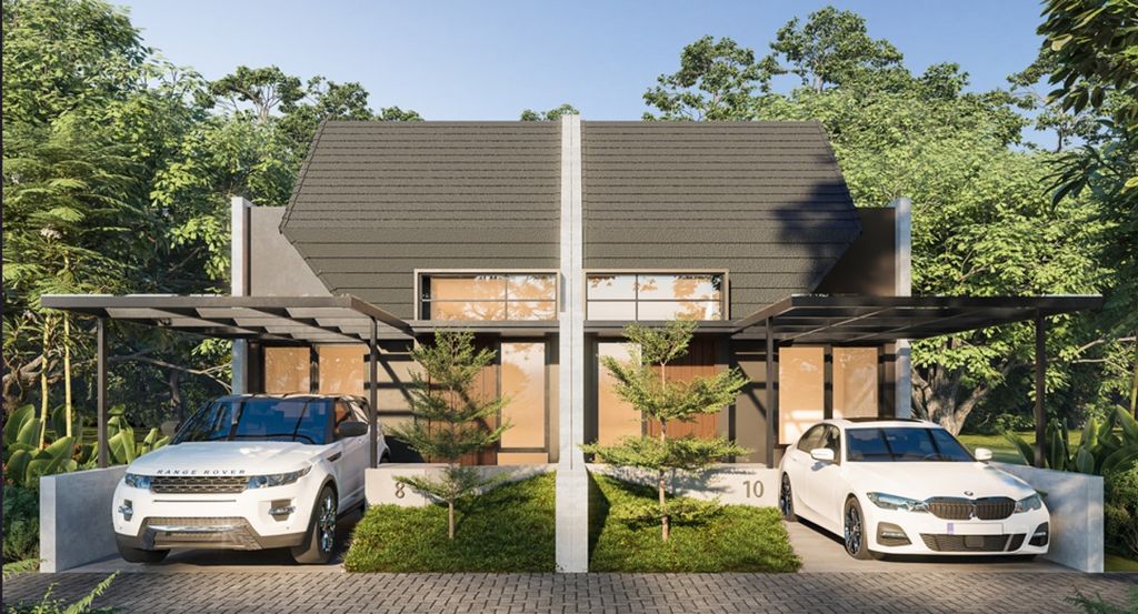 foto tampak rumah tipe RIVERGATE H.16.03 perumahan GARDENS AT CANDI SAWANGAN (NEW)