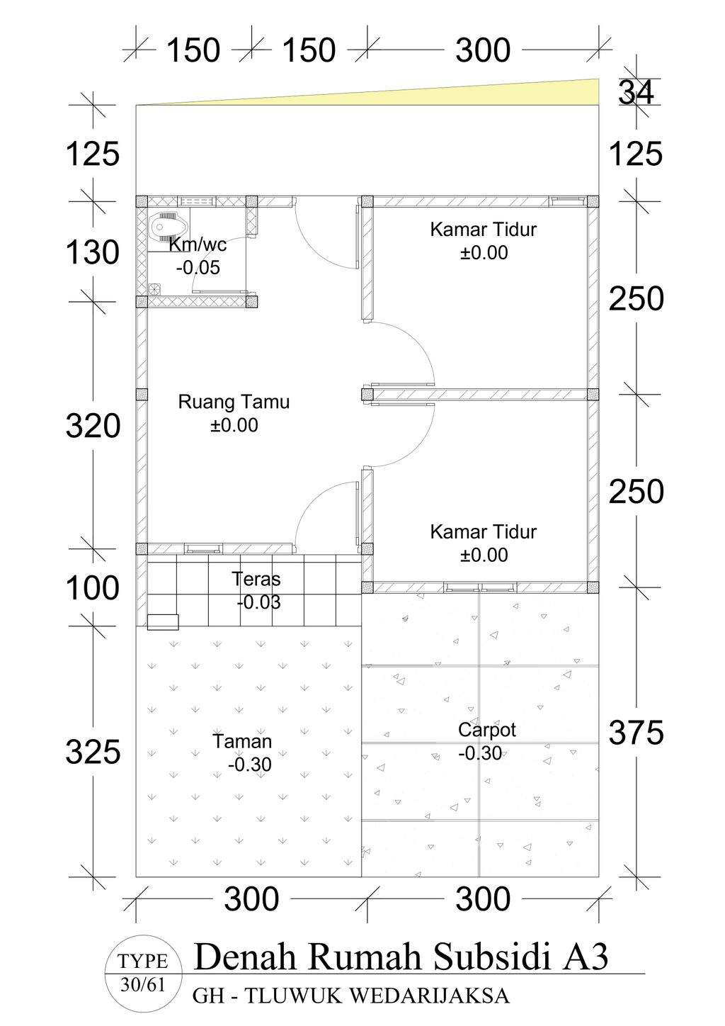 foto denah rumah tipe 30/61 perumahan GREEN HARMONI TLUWUK WEDARIJAKSA