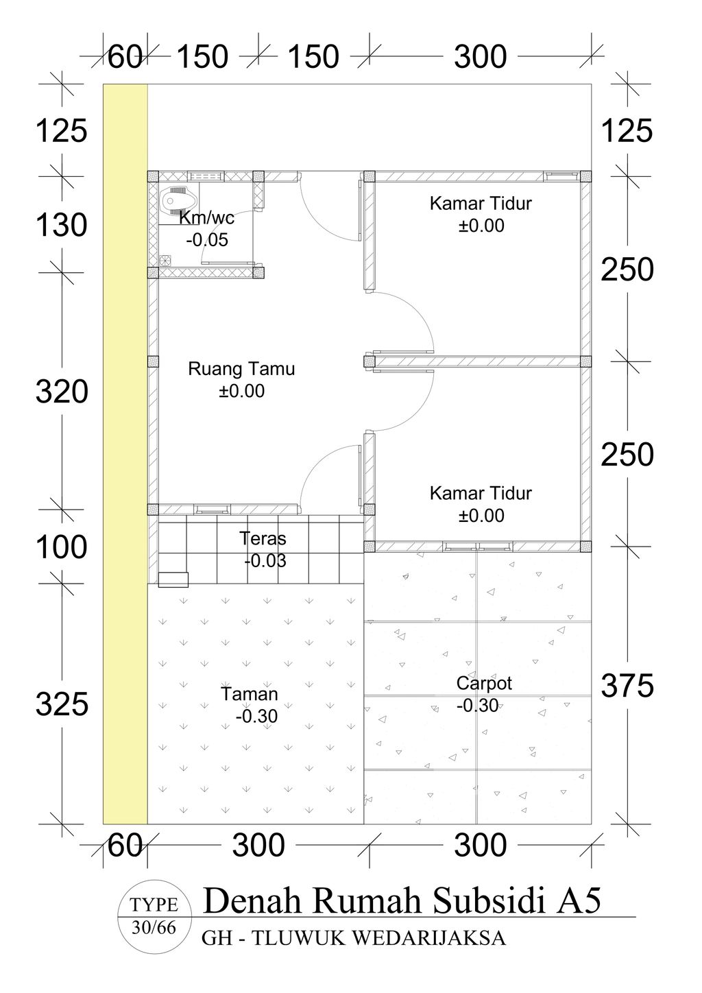 foto denah rumah tipe 30/66 perumahan GREEN HARMONI TLUWUK WEDARIJAKSA