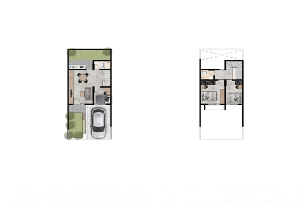 foto denah rumah tipe EVERGREEN E.03.08 perumahan GARDENS AT CANDI SAWANGAN (NEW)