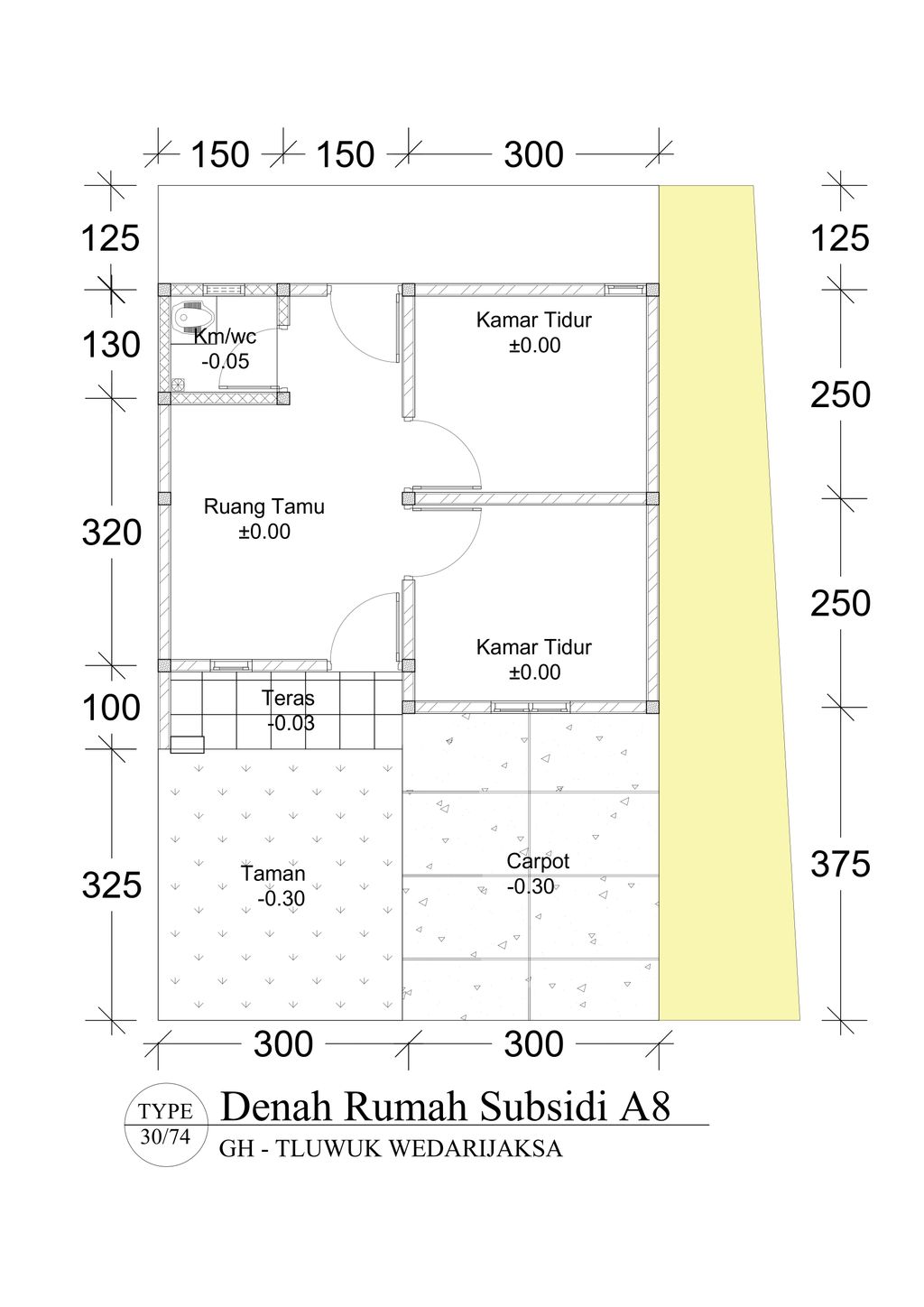 foto denah rumah tipe 30/74 perumahan GREEN HARMONI TLUWUK WEDARIJAKSA