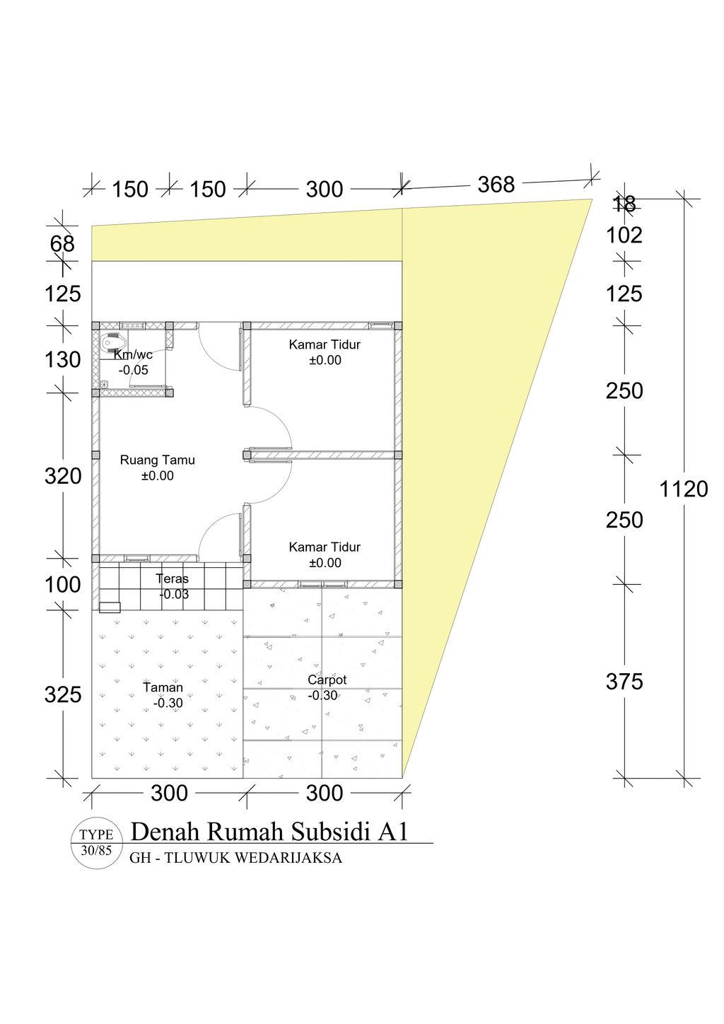 foto denah rumah tipe 30/84 perumahan GREEN HARMONI TLUWUK WEDARIJAKSA