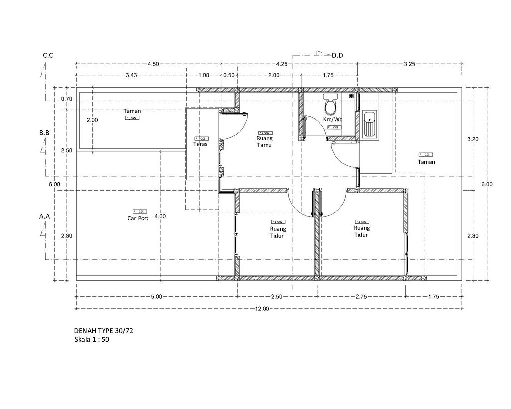 foto denah rumah tipe 30/72 perumahan Grand Delima Sentul