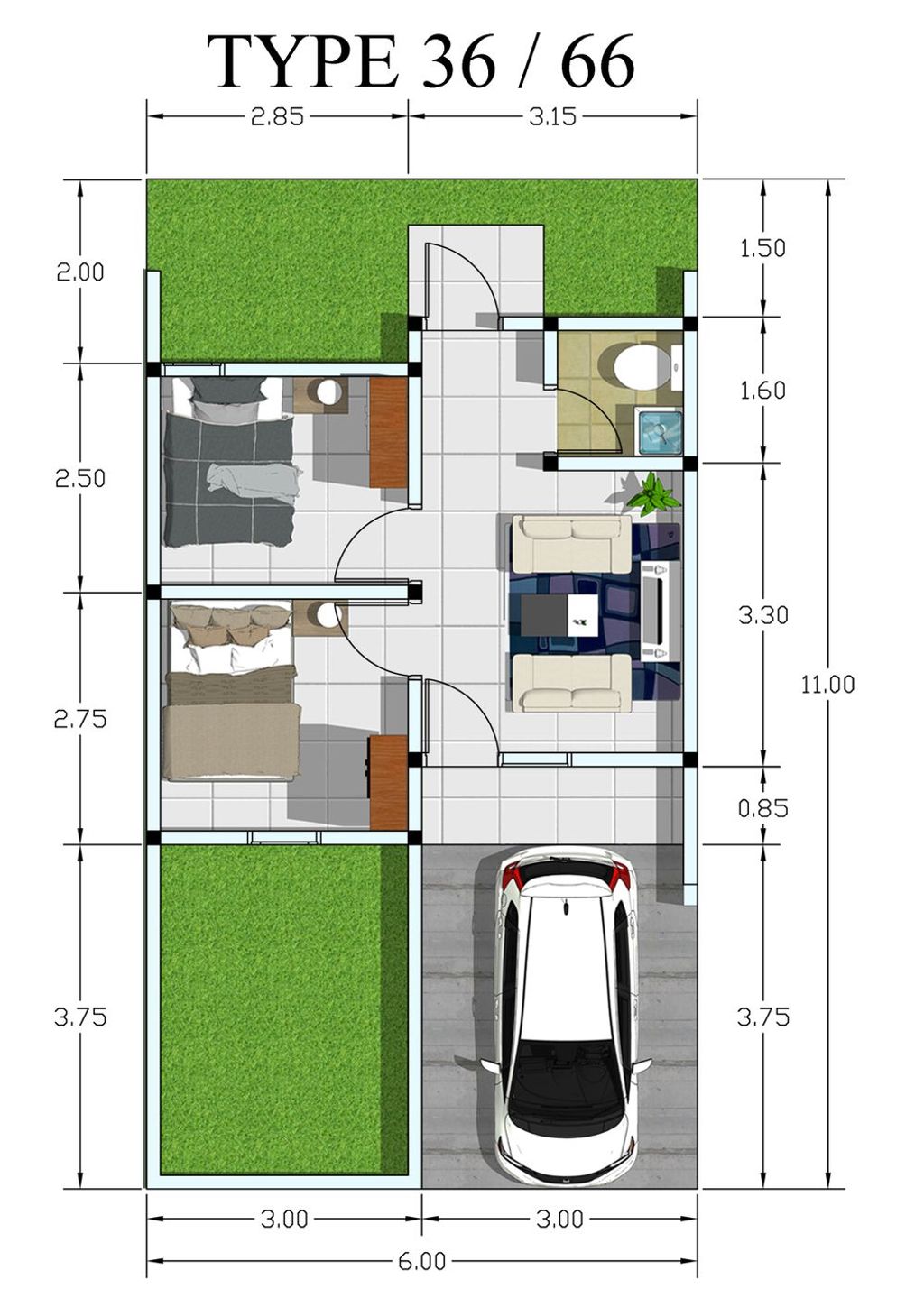 foto denah rumah tipe 36 perumahan GRAND ZAM ZAM REGENCY TEMBELANG
