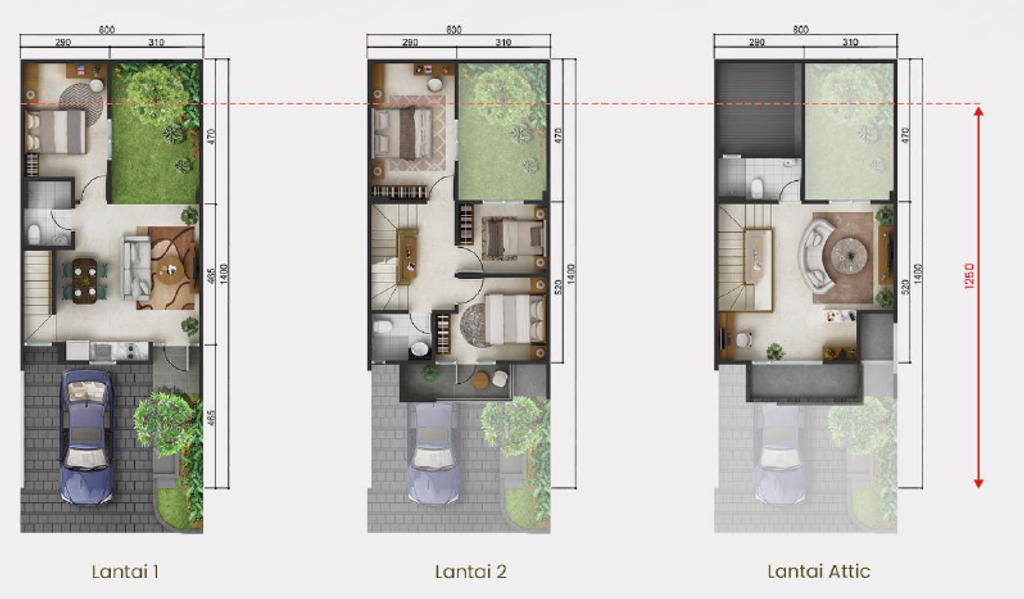 foto denah rumah tipe Attic (6 x 14) perumahan SUMMARECON MUTIARA MAKASSAR CLUSTER TOPAZ 1