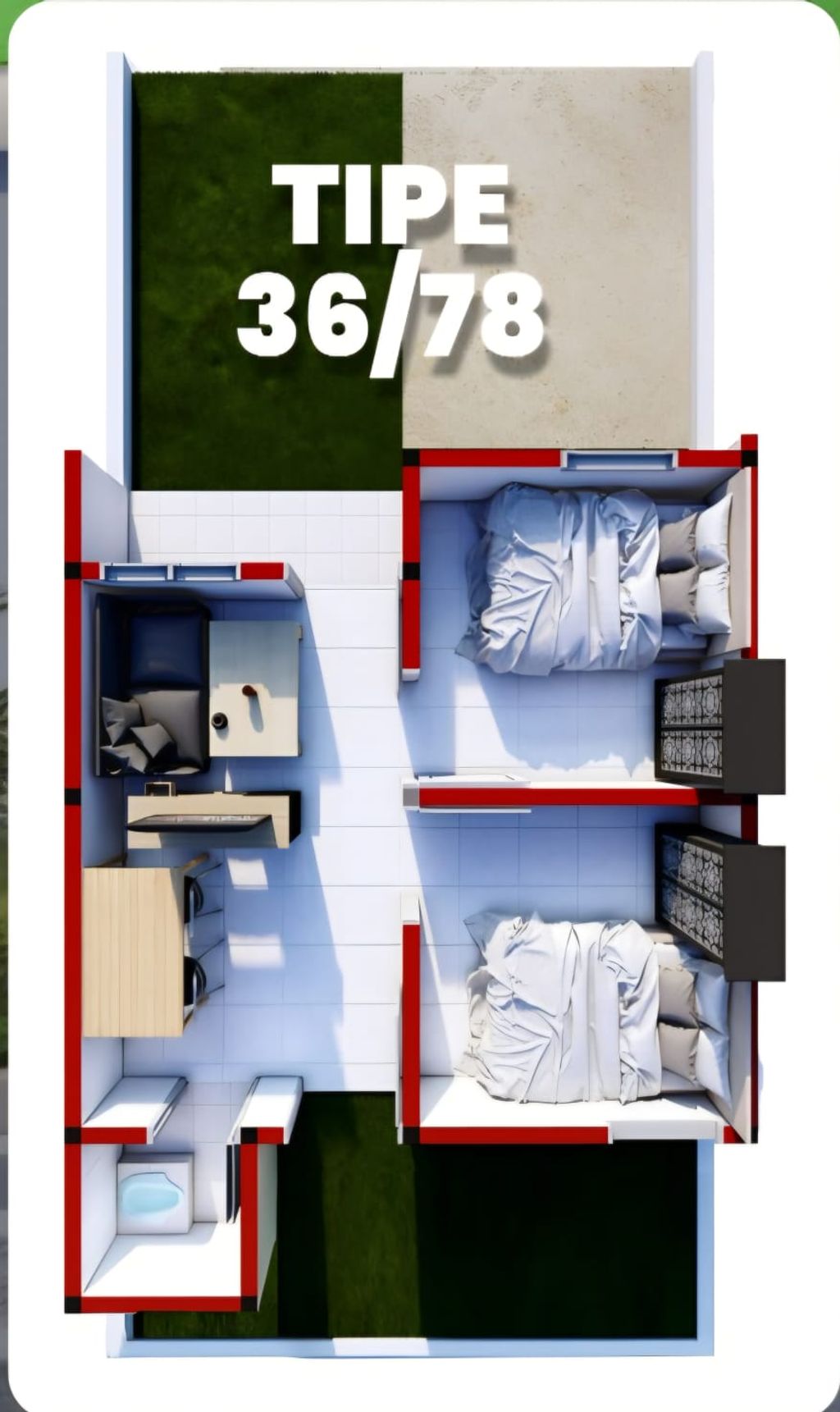 foto denah rumah tipe 36/78 perumahan BUMI LAPPA MAS 3 TAHAP 2