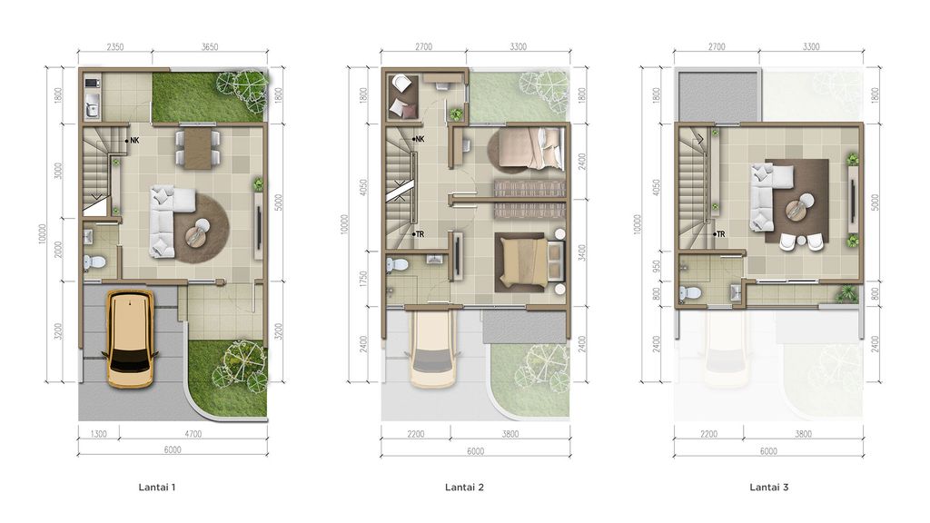 foto denah rumah tipe Chelia 6x10 Premium Attic Hoek perumahan CLUSTER CHELIA RESIDENCE