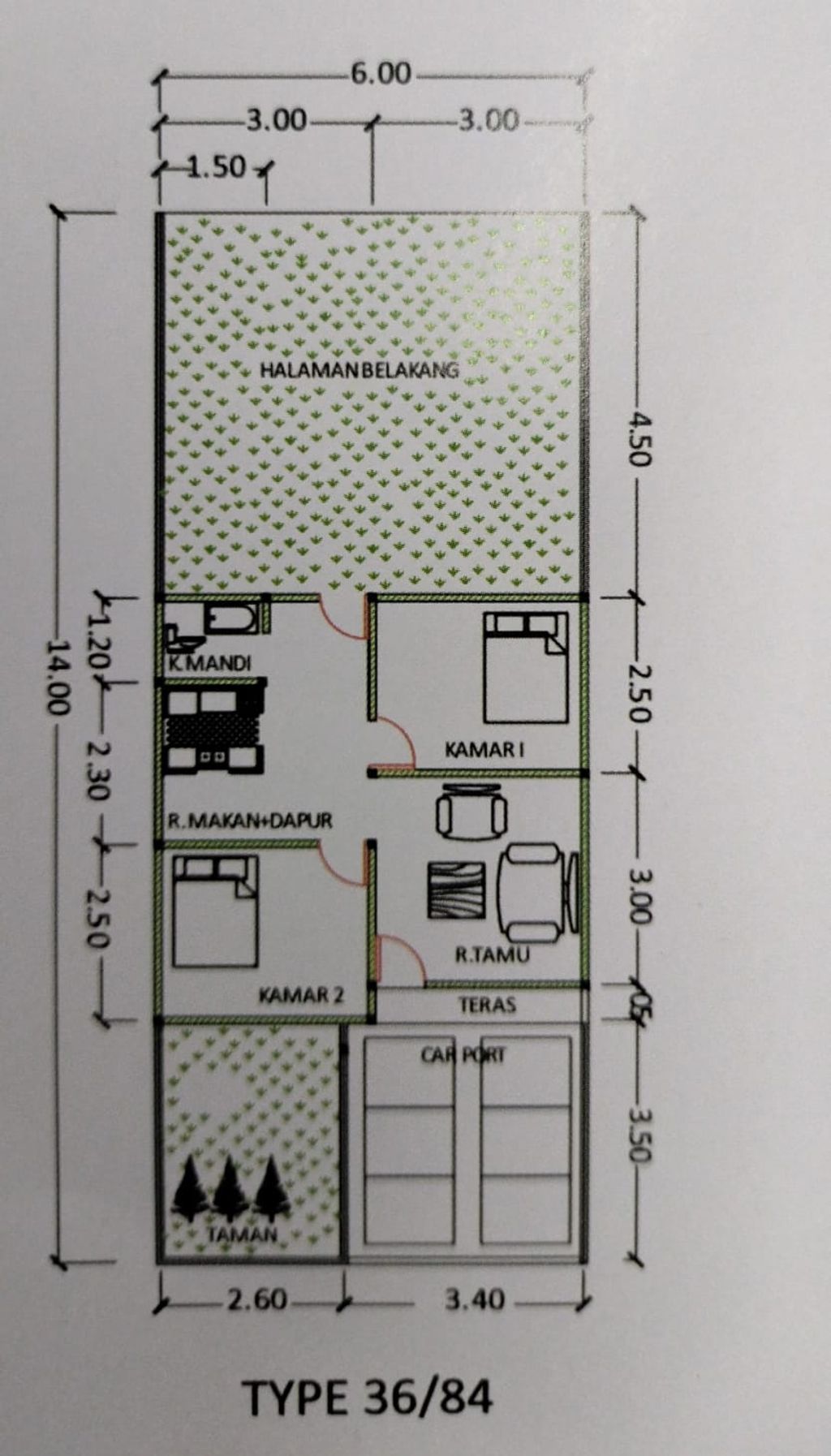 foto denah rumah tipe 36 perumahan Raflesia