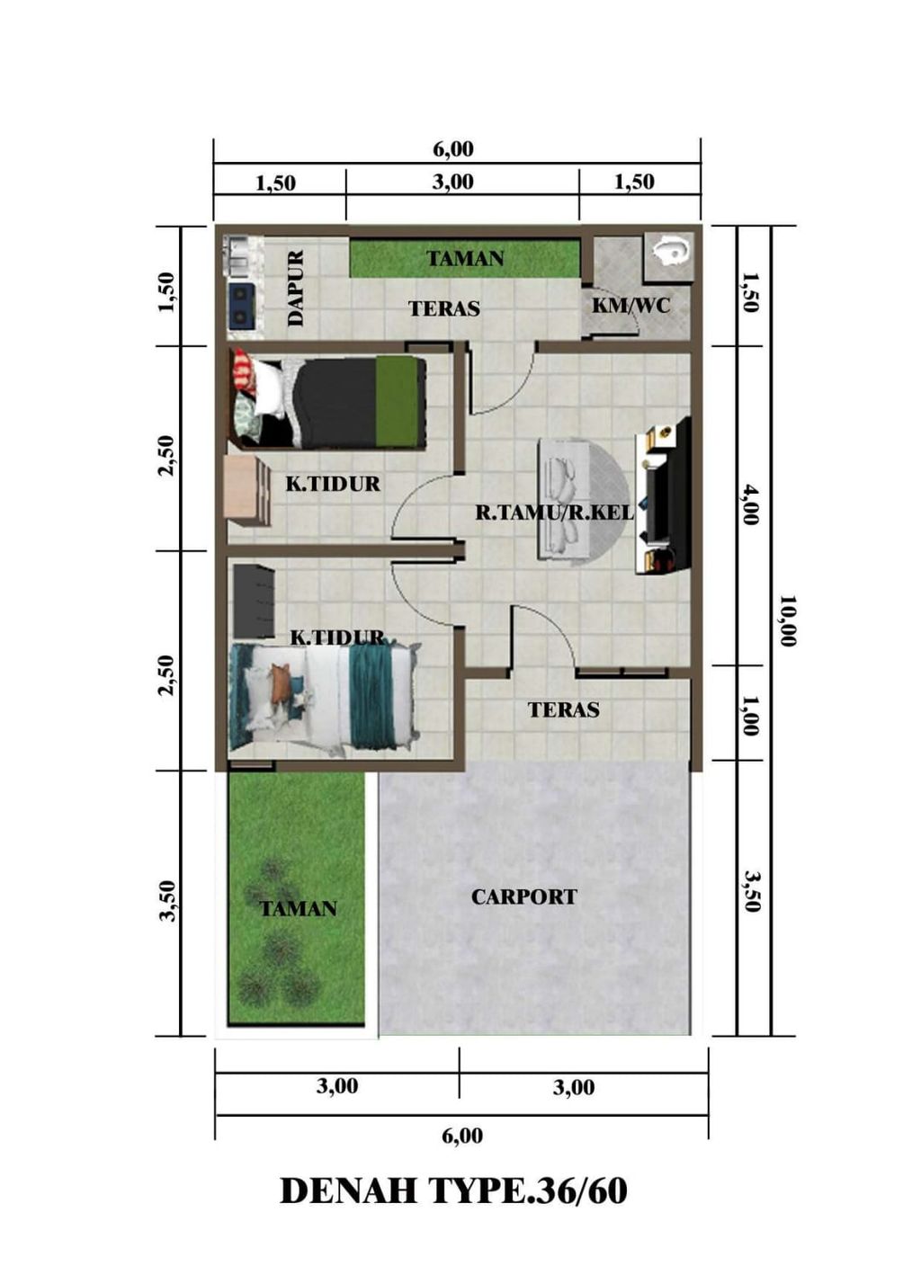 foto denah rumah tipe 36/60 perumahan Sukahaji Cisero Residence