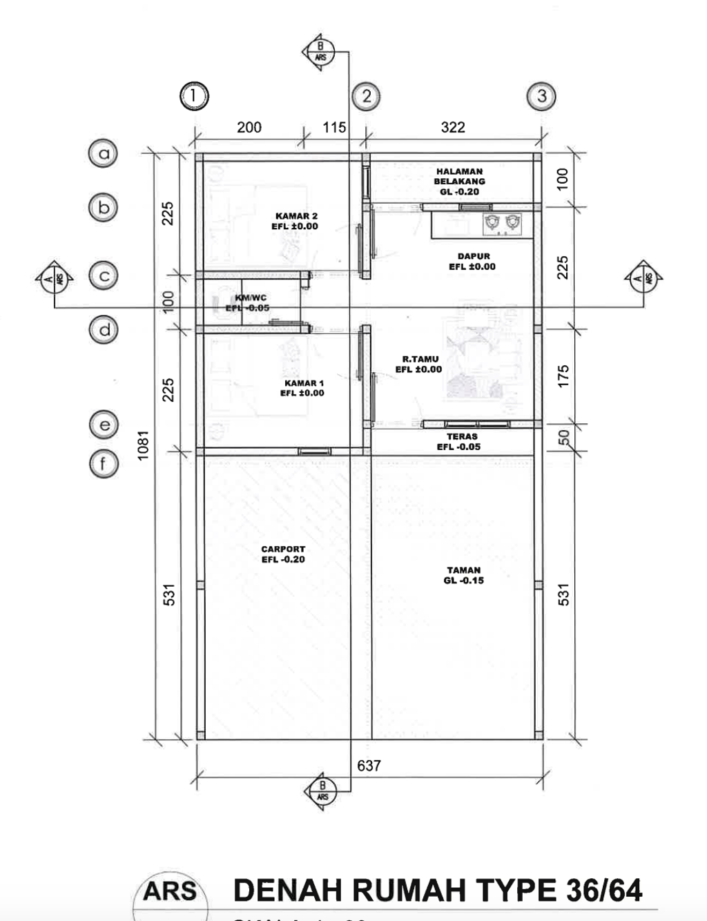 foto denah rumah tipe 36/64 perumahan GRAND HARMONI KROYA