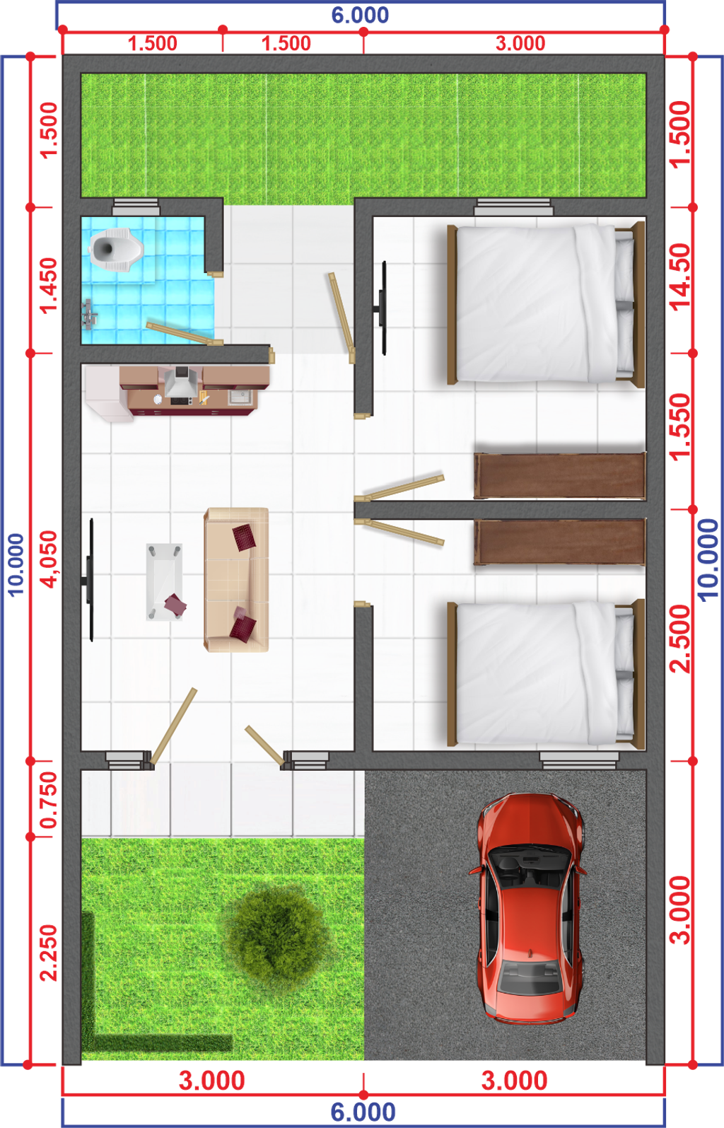 foto denah rumah tipe 30/60 perumahan PONDOK BANTEN INDAH