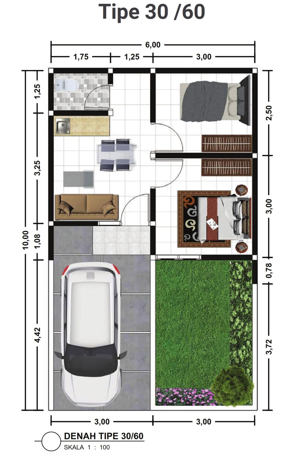 foto denah rumah tipe Tulip 30/90 (478.300.000) perumahan PURI HARMONI PASIRMUKTI PERLUASAN