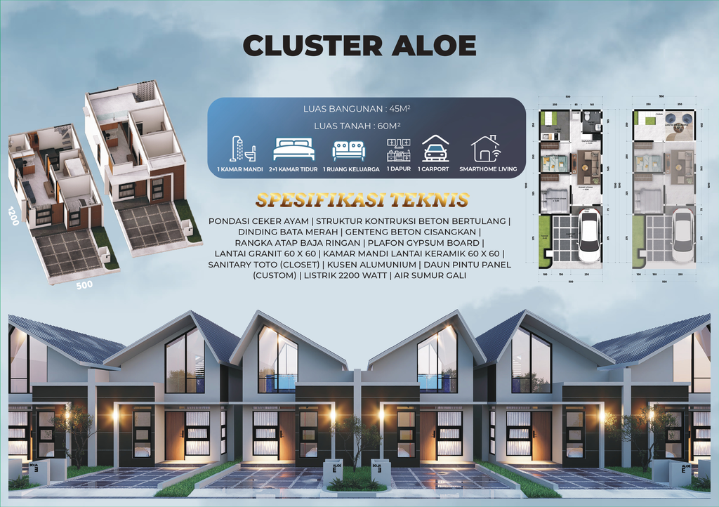 foto denah rumah tipe ALOE perumahan PERUMAHAN PERMATA HIJAU KERTARAHARJA TOWNHOUSE