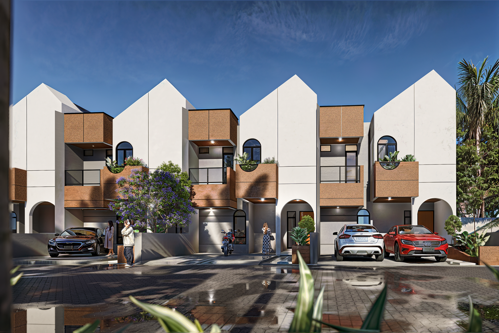 foto tampak rumah tipe townhouse perumahan The Charlestown