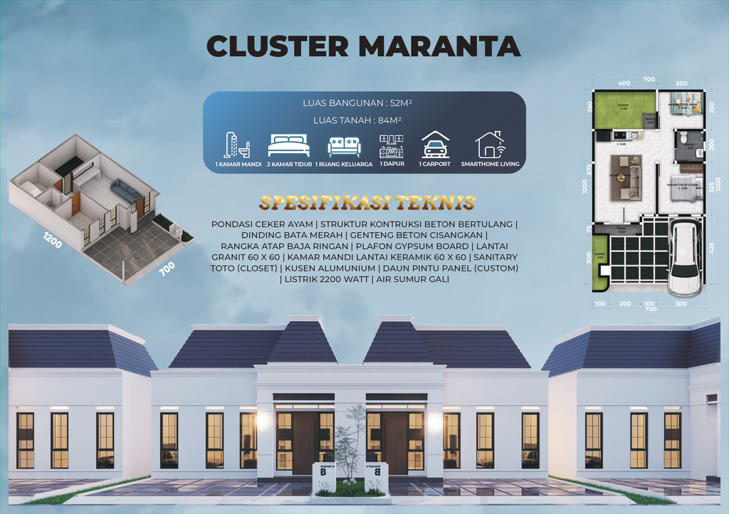 foto denah rumah tipe MARANTA perumahan PERUMAHAN PERMATA HIJAU KERTARAHARJA TOWNHOUSE