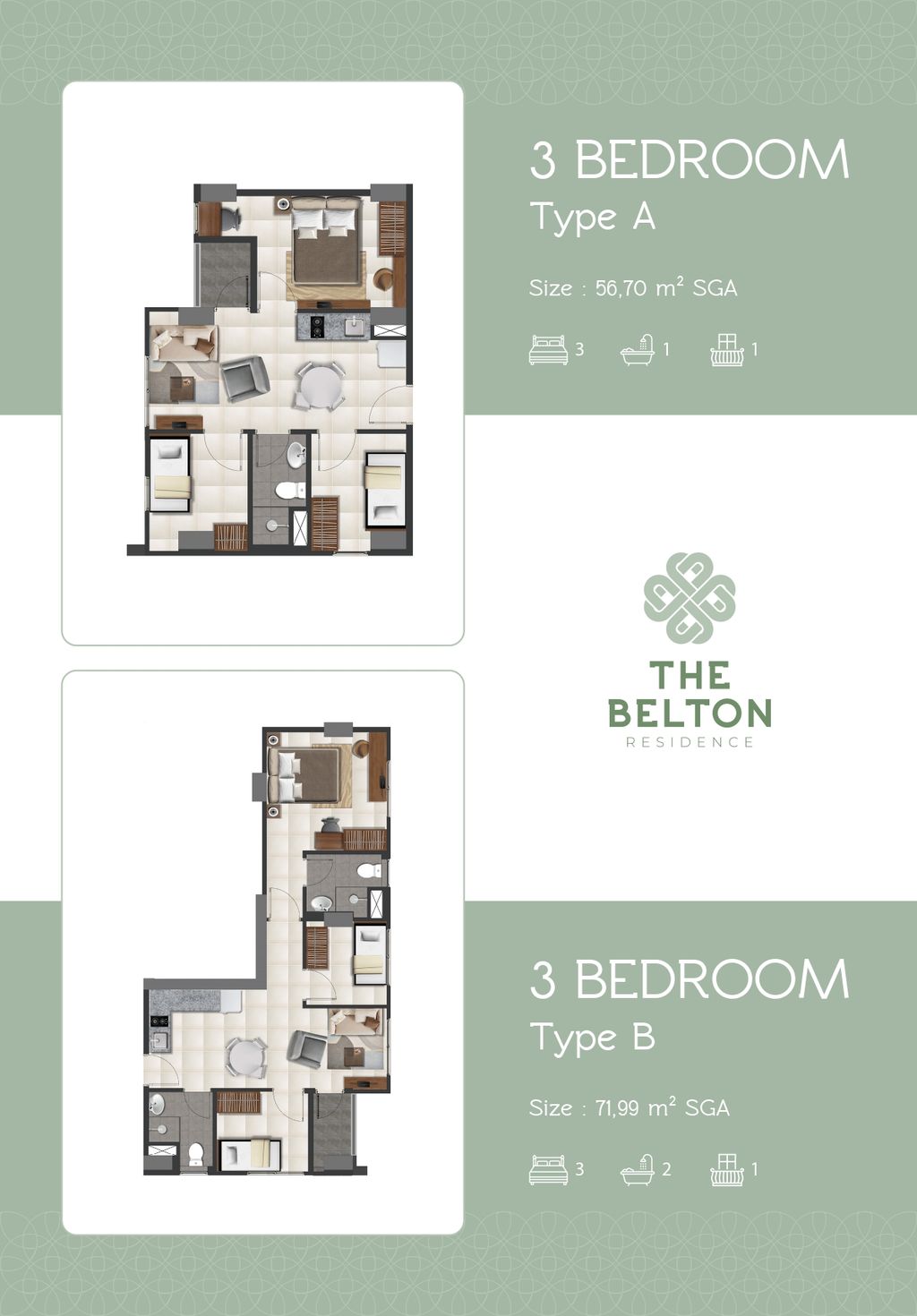 foto denah rumah tipe 3 BEDROOM B perumahan THE BELTON