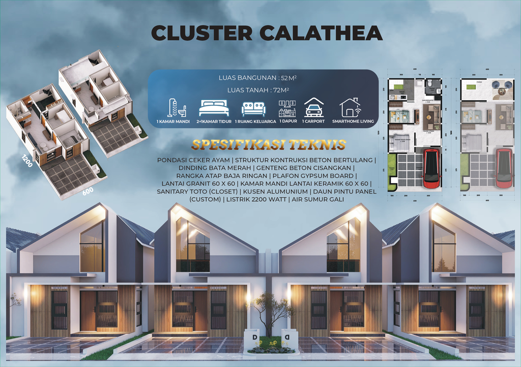 foto denah rumah tipe CALATHEA perumahan PERUMAHAN PERMATA HIJAU KERTARAHARJA TOWNHOUSE