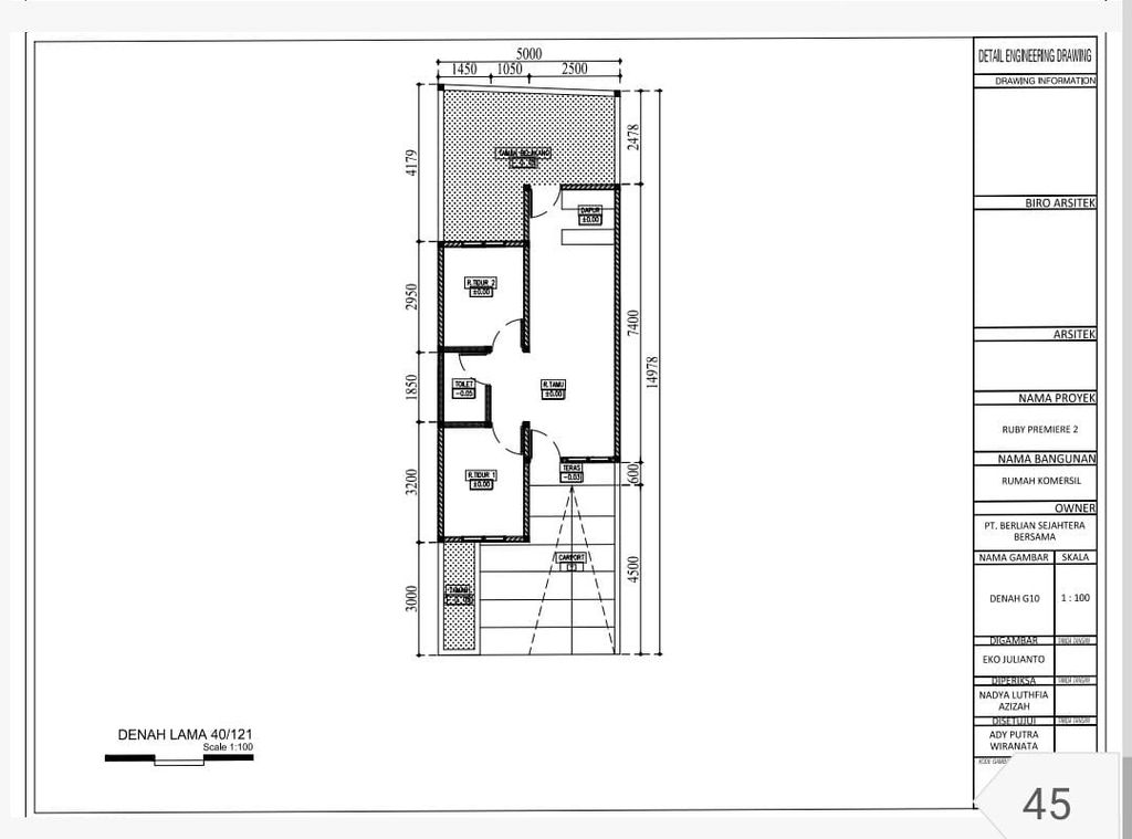 foto denah rumah tipe 40/121 perumahan RUBY PREMIERE 2