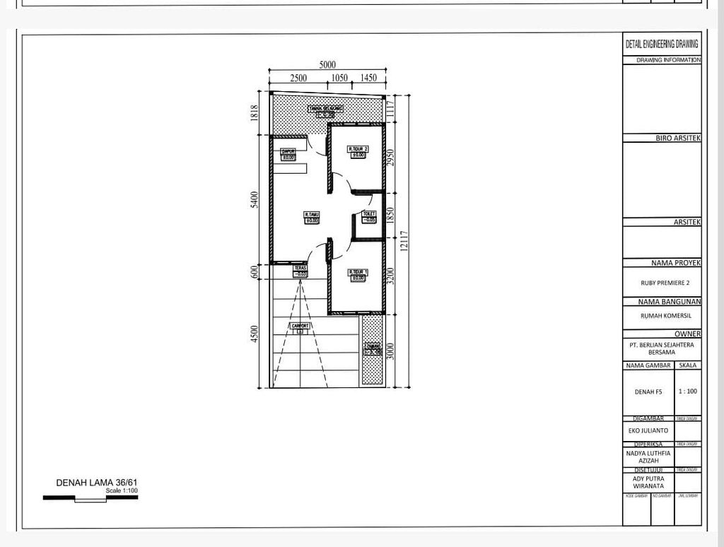 foto denah rumah tipe 36/61 perumahan RUBY PREMIERE 2
