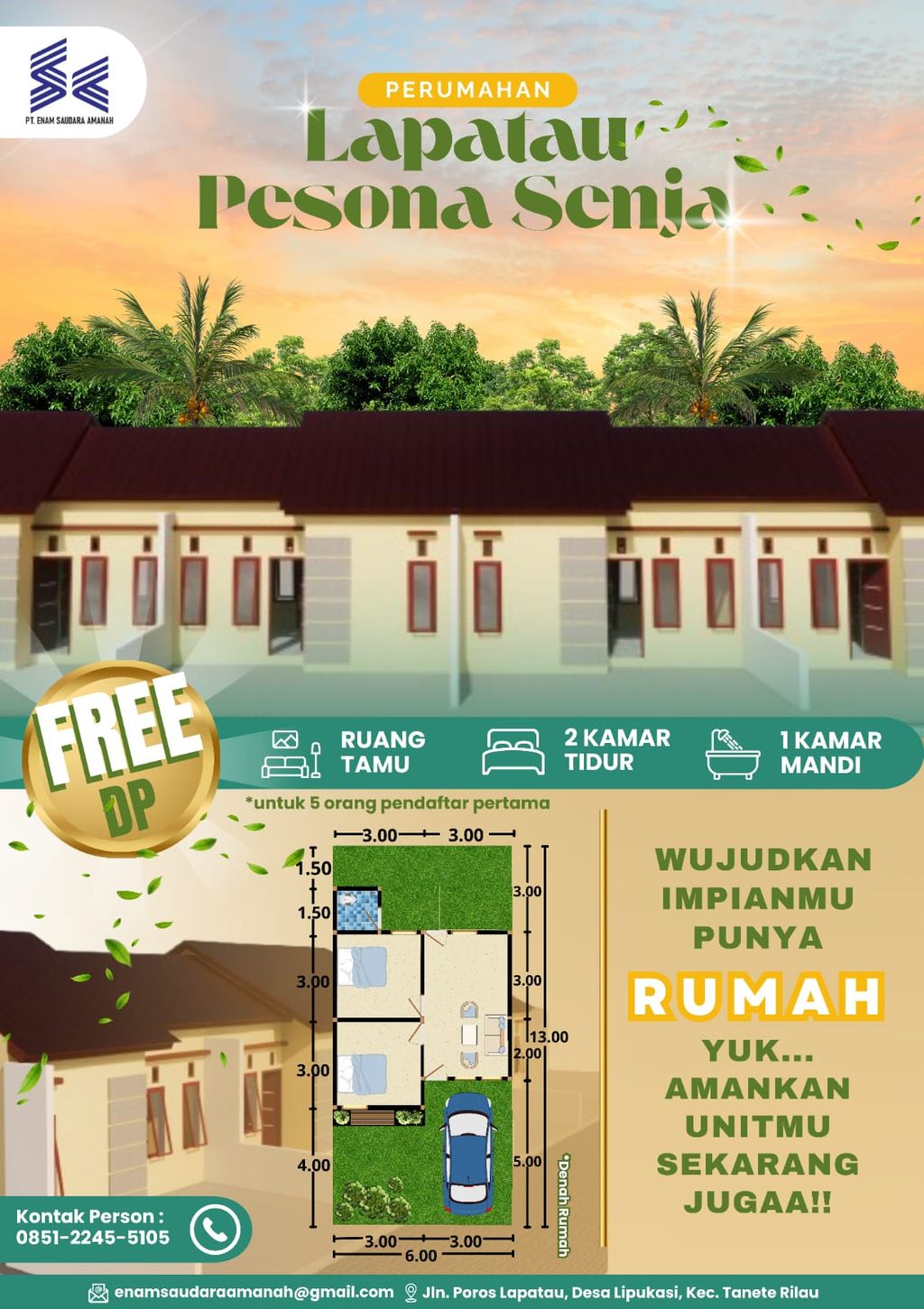 foto tampak rumah tipe 36 perumahan LAPATAU PESONA SENJA