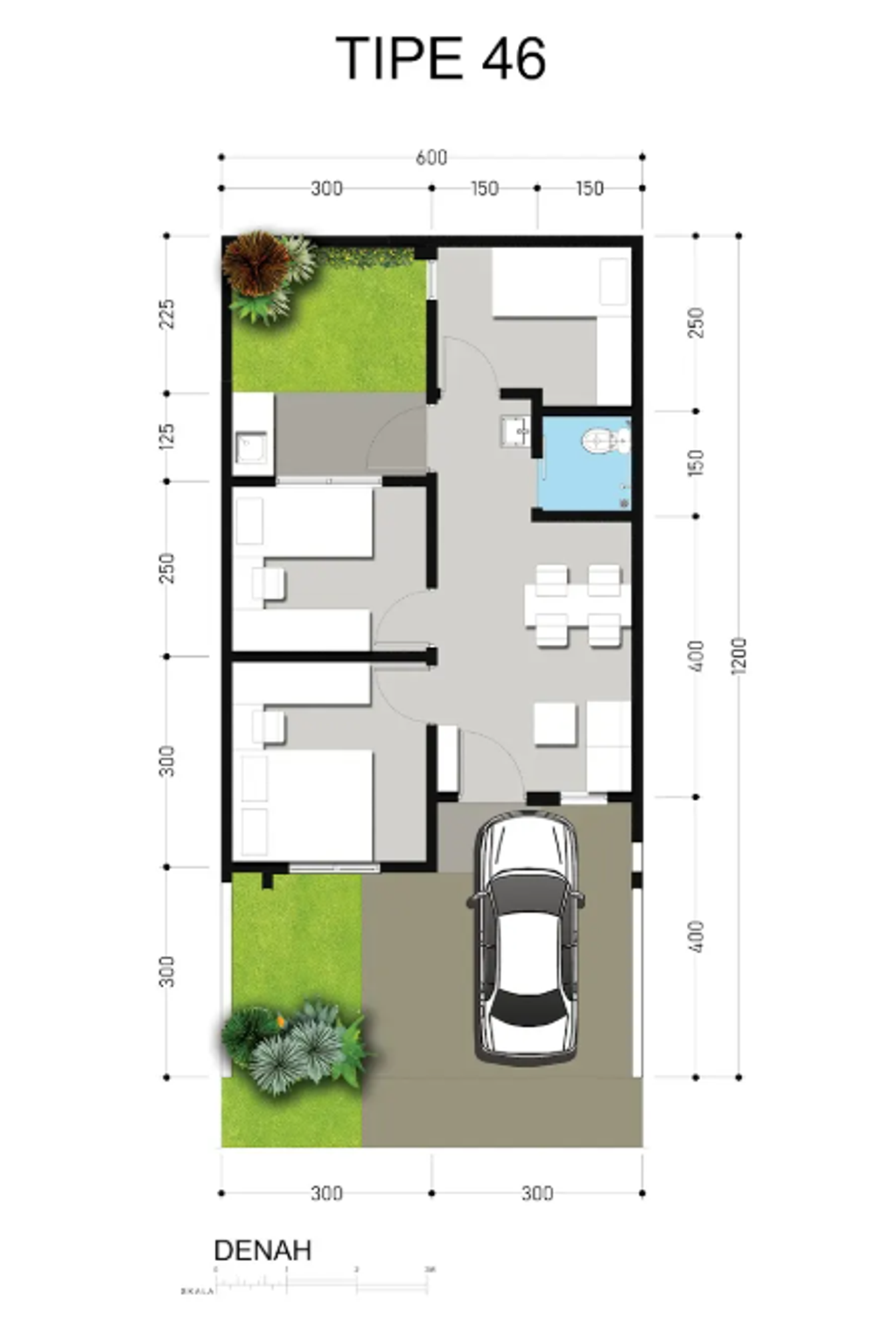 foto denah rumah tipe 46/72 East Hampton perumahan ROYAL GRANDE - BUCKINGHAM