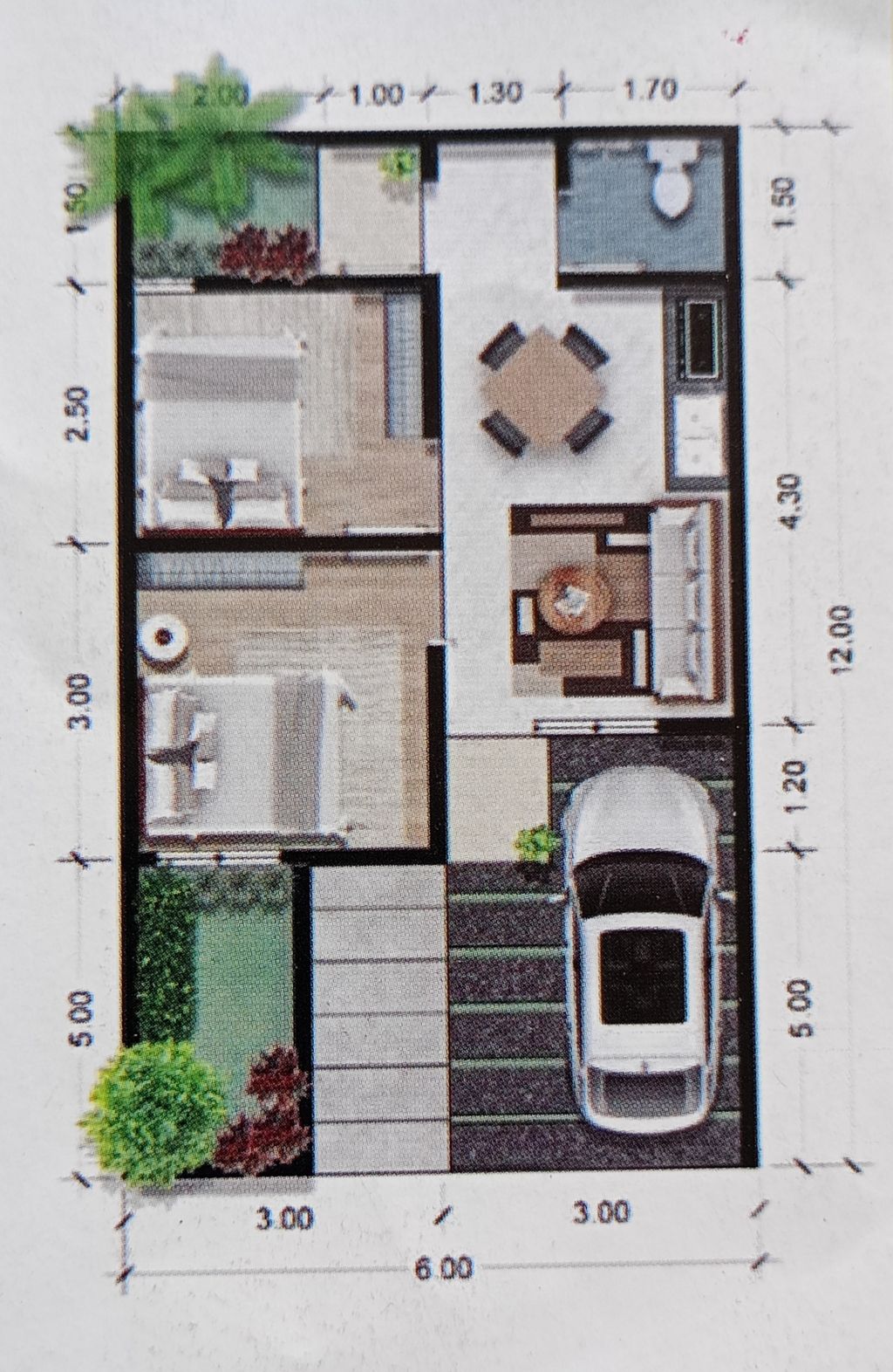 foto denah rumah tipe Andaru 36/72 perumahan Pesona Alam Jatinangor 