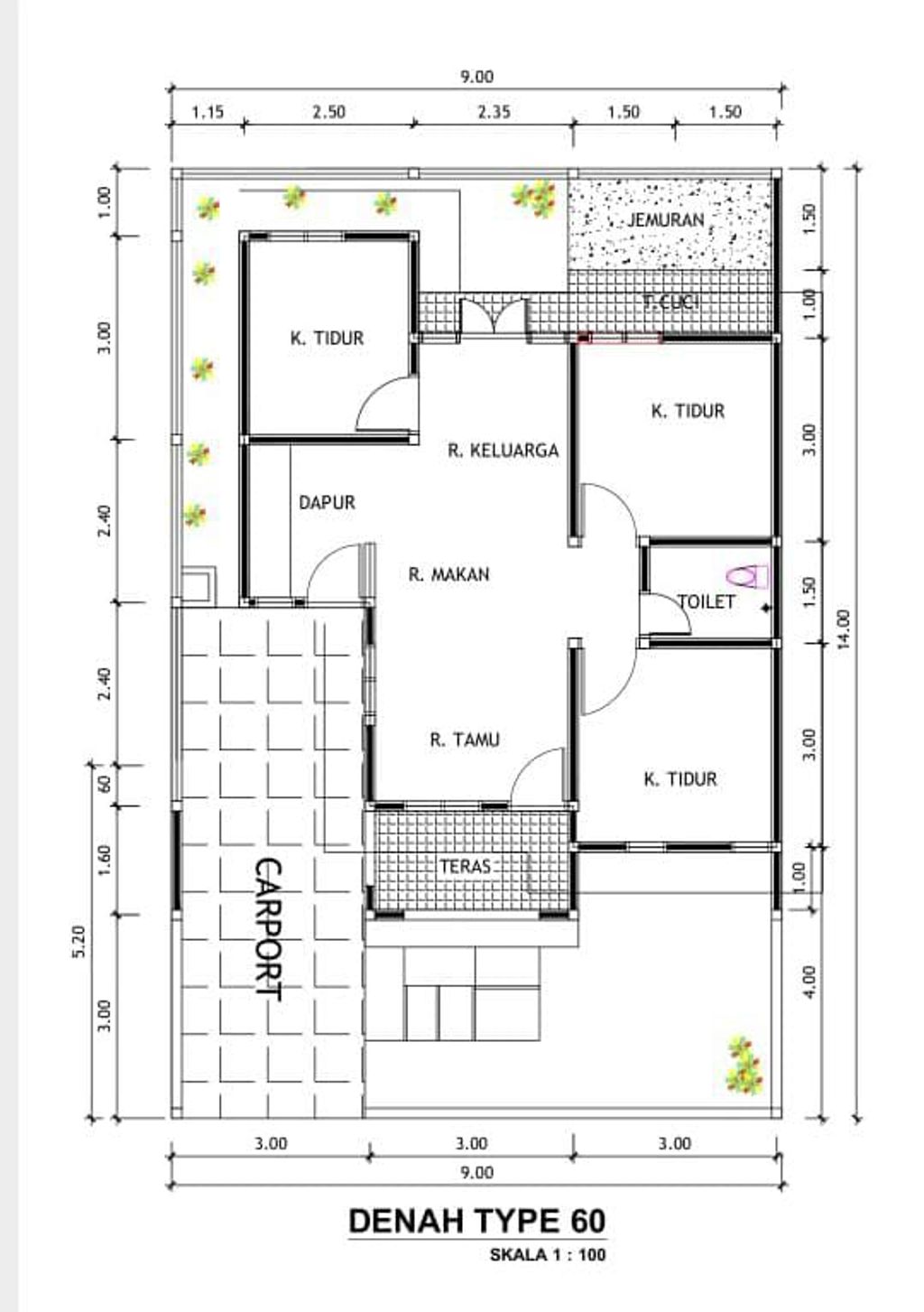 foto denah rumah tipe Bougainville C perumahan Green Athaya Permai