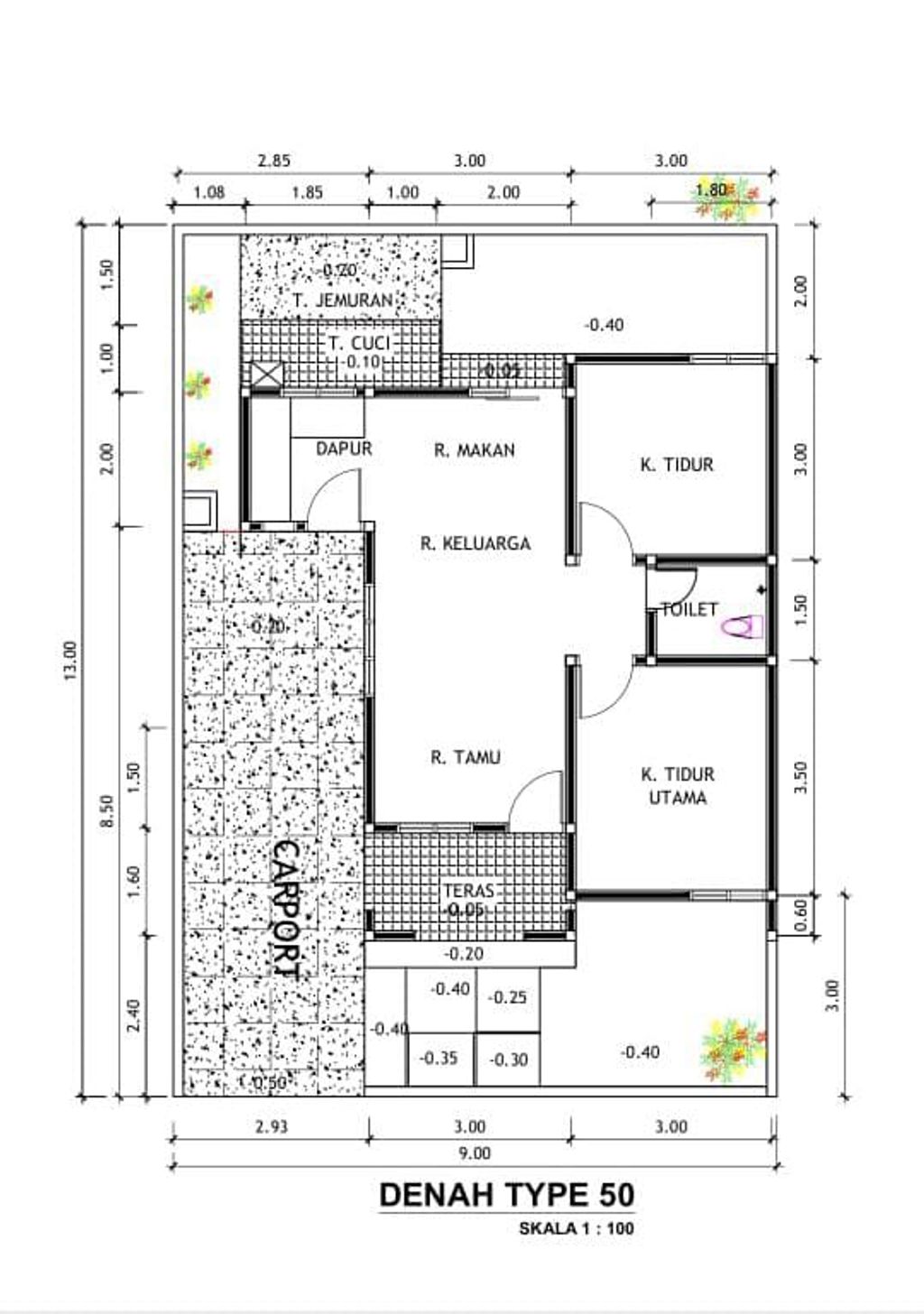 foto denah rumah tipe Bougainville A perumahan Green Athaya Permai
