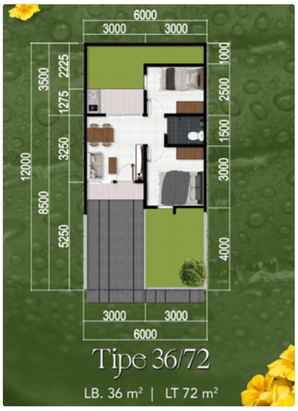 foto denah rumah tipe Birka 36/72 (560.000.000) perumahan HARMONI PARK BEKASI