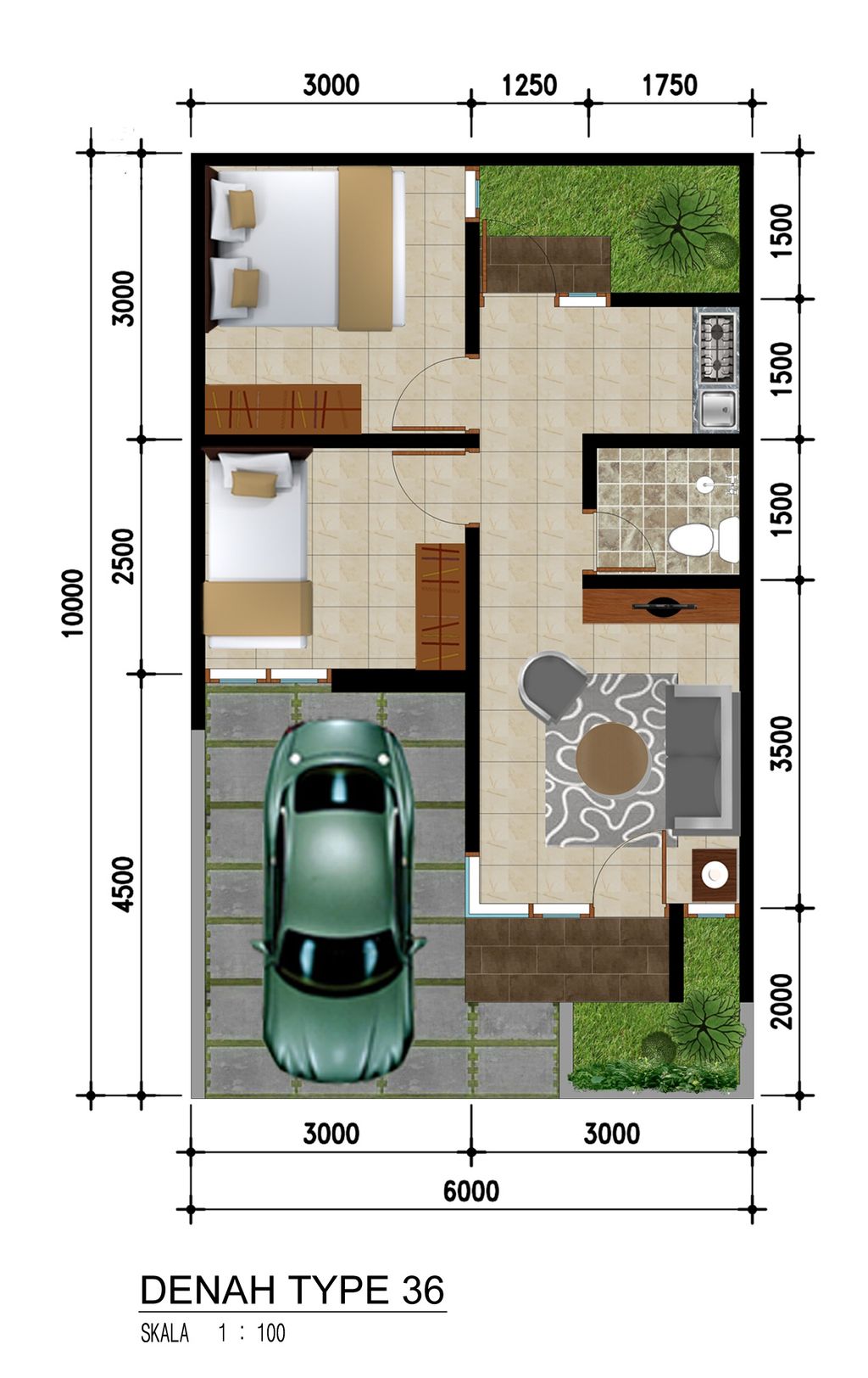 foto denah rumah tipe T36 (400) perumahan TRIA ADARA RESIDENCE 12 SERPONG