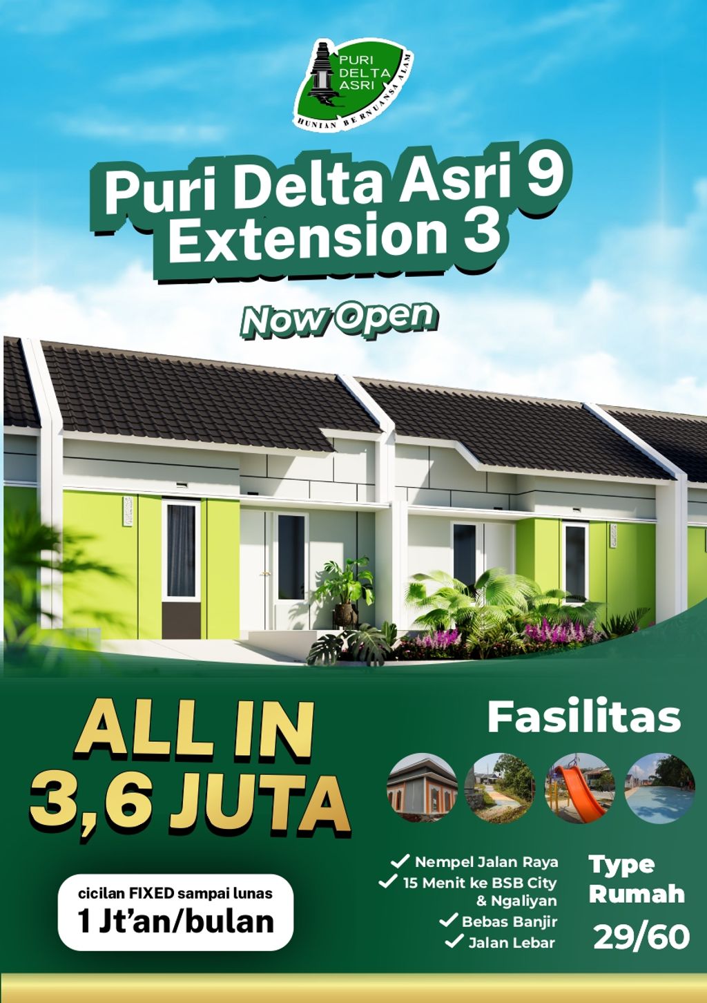 foto tampak rumah tipe 29/60 perumahan PURI DELTA ASRI 9 EXTENSION 3