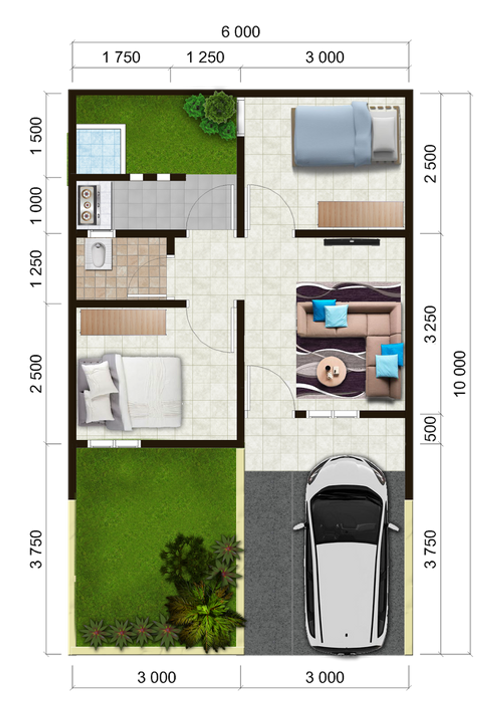 foto denah rumah tipe 30/60 - 166 perumahan Kolelet Indah (Taman Permata Residence)