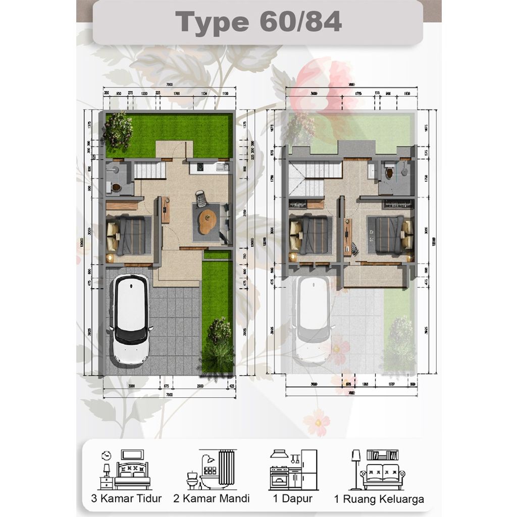 foto denah rumah tipe 60/84 perumahan Grand Delima Sentul